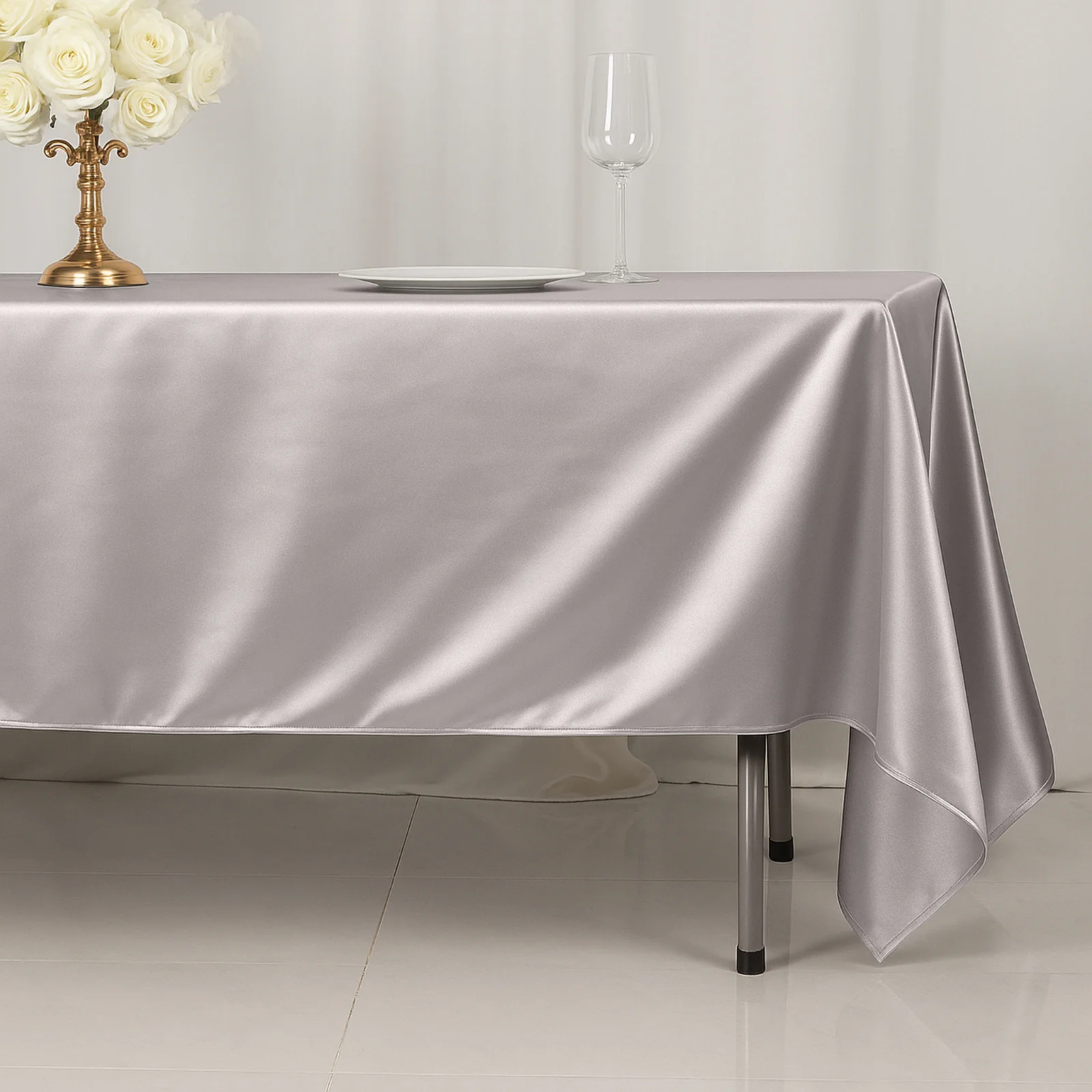 Scuba Rectangular Tablecloth 60"x102" Shimmer Silver - Wrinkle Free Table Cover - Image 2