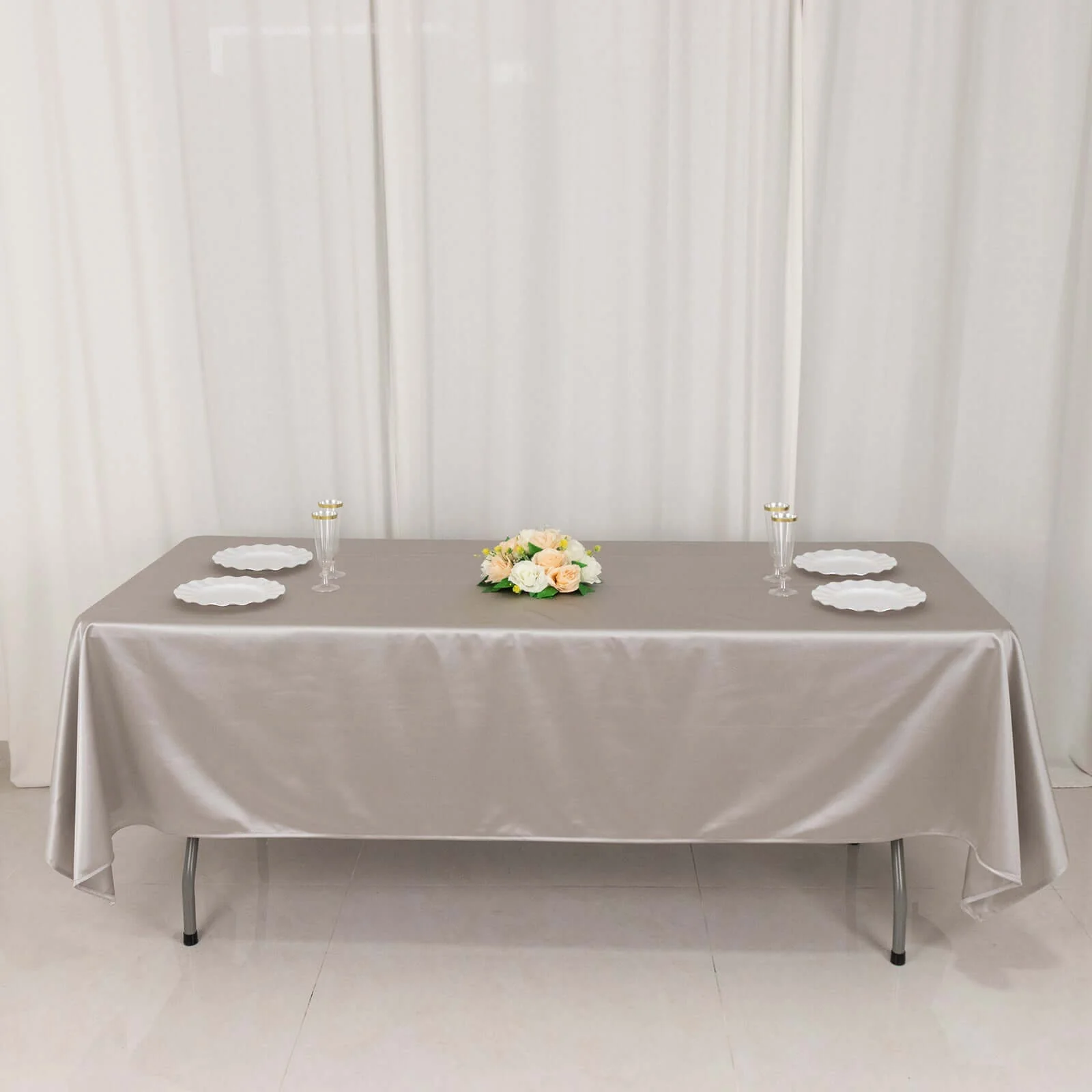 Scuba Rectangular Tablecloth 60"x102" Shimmer Silver - Wrinkle Free Table Cover - Image 3