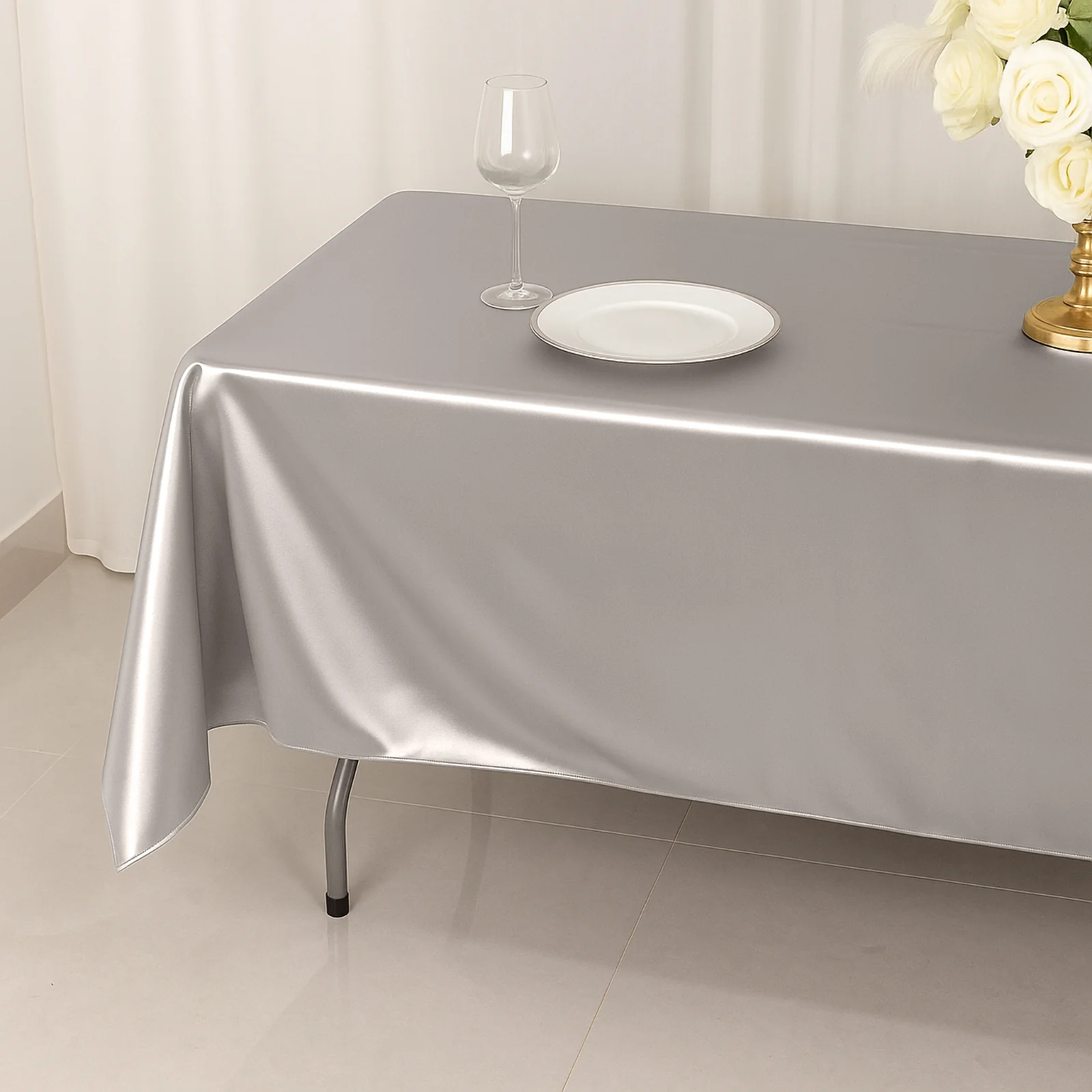 Scuba Rectangular Tablecloth 60"x102" Shimmer Silver - Wrinkle Free Table Cover - Image 6