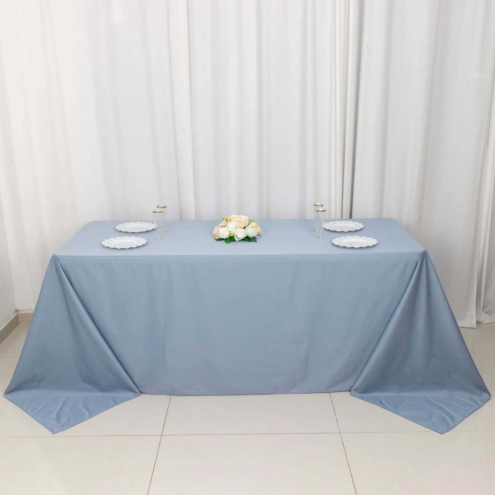 Scuba Rectangular Tablecloth 90"x132" Dusty Blue - Seamless Table Cover - Image 7