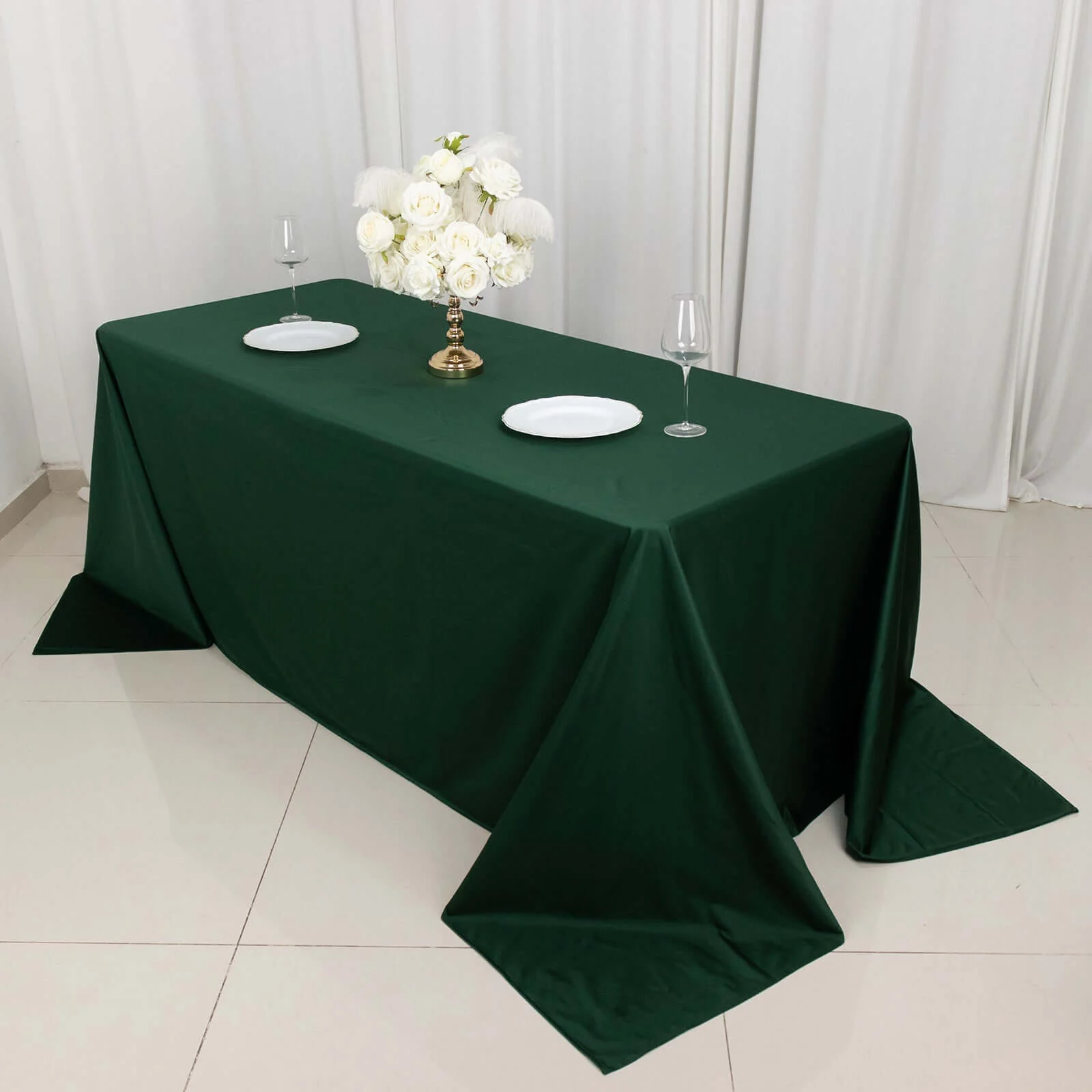 Scuba Rectangular Tablecloth 90"x132" Hunter Emerald Green - Seamless Table Cover - Image 3