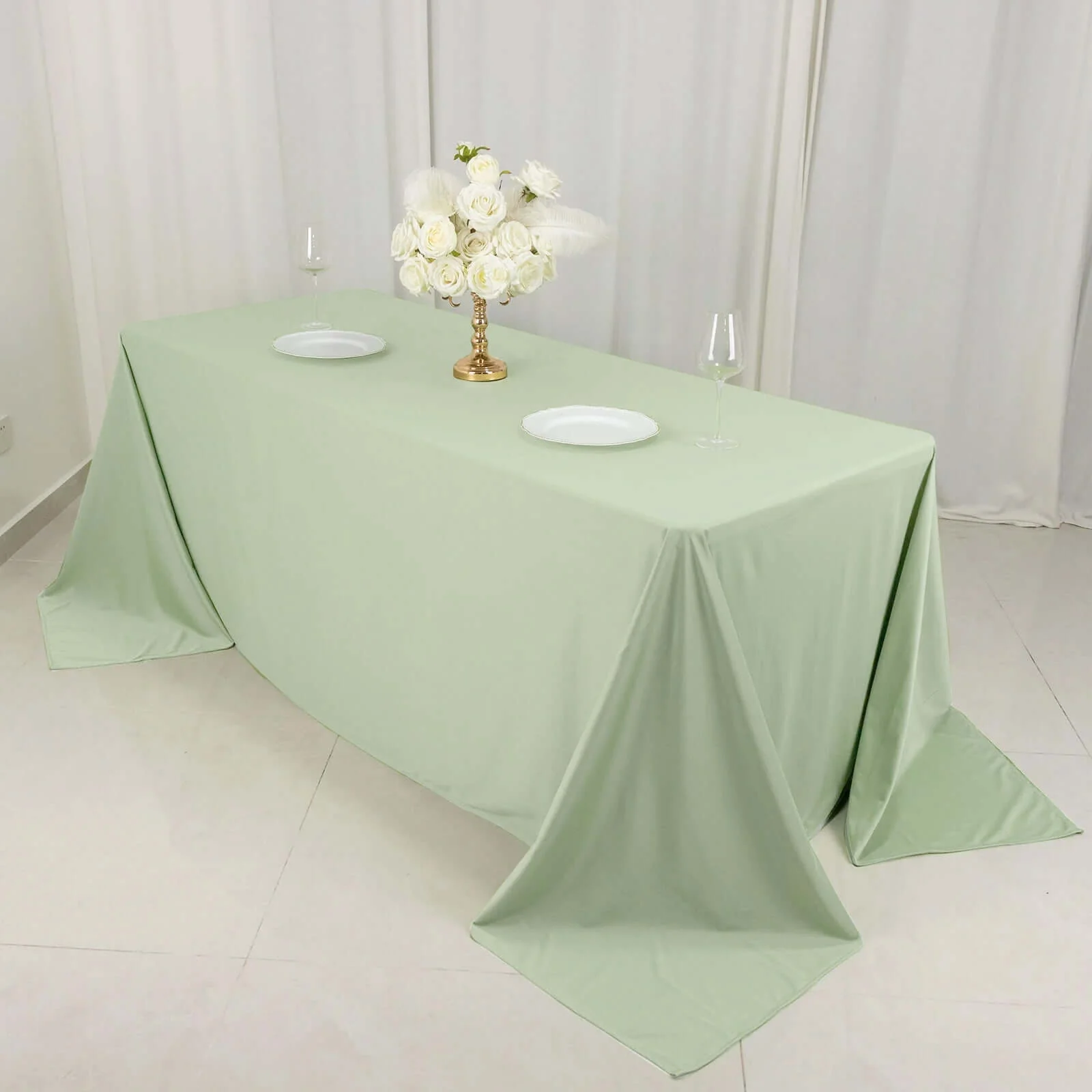 Scuba Rectangular Tablecloth 90"x132" Sage Green - Seamless Table Cover - Image 6