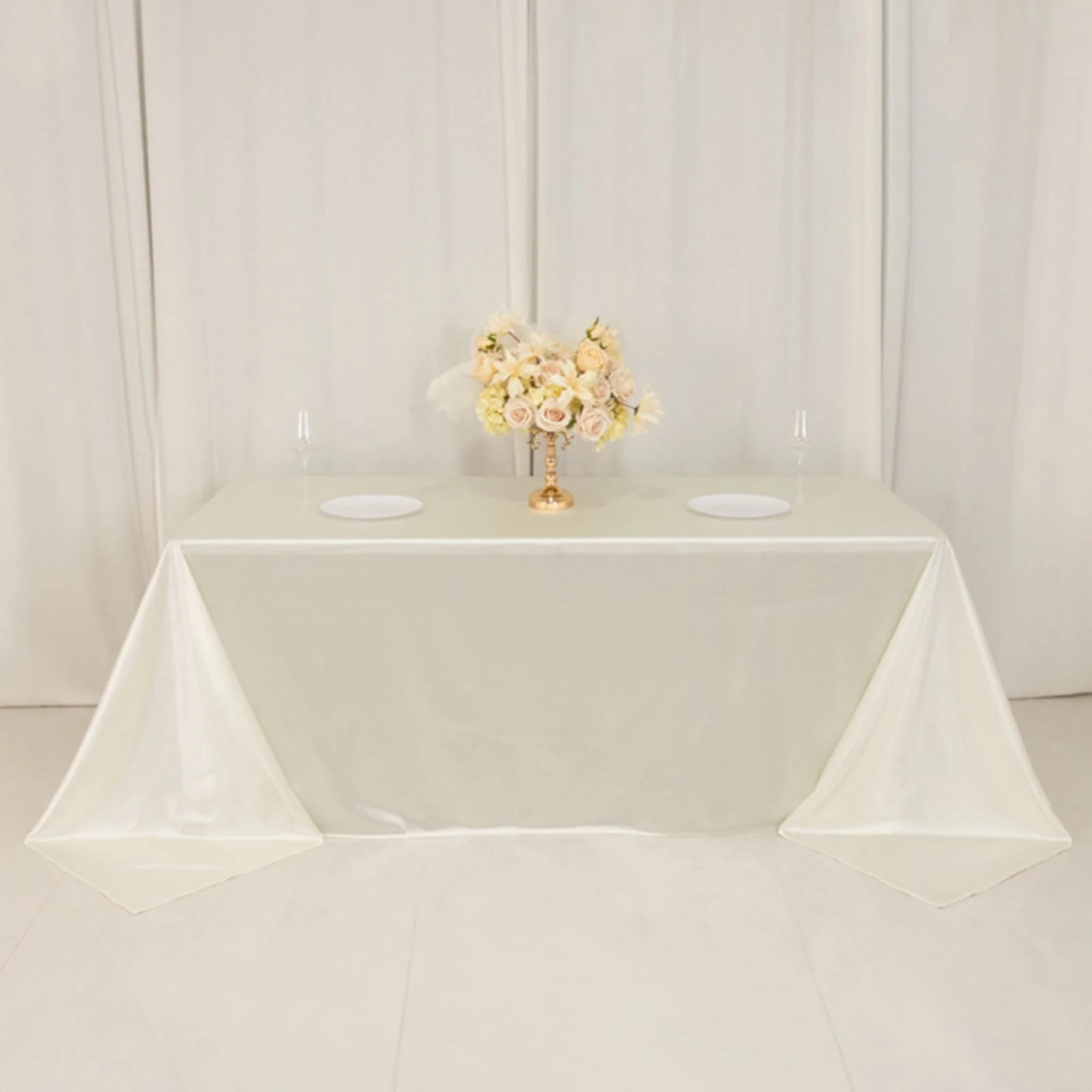 Scuba Rectangular Tablecloth 90"x132" Shimmer Pearl White - Seamless & Wrinkle Free Table Cover - Image 3