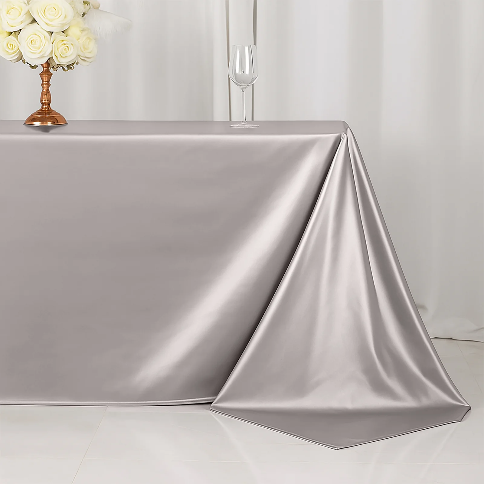 Scuba Rectangular Tablecloth 90"x132" Shimmer Silver - Seamless & Wrinkle Free Table Cover - Image 2