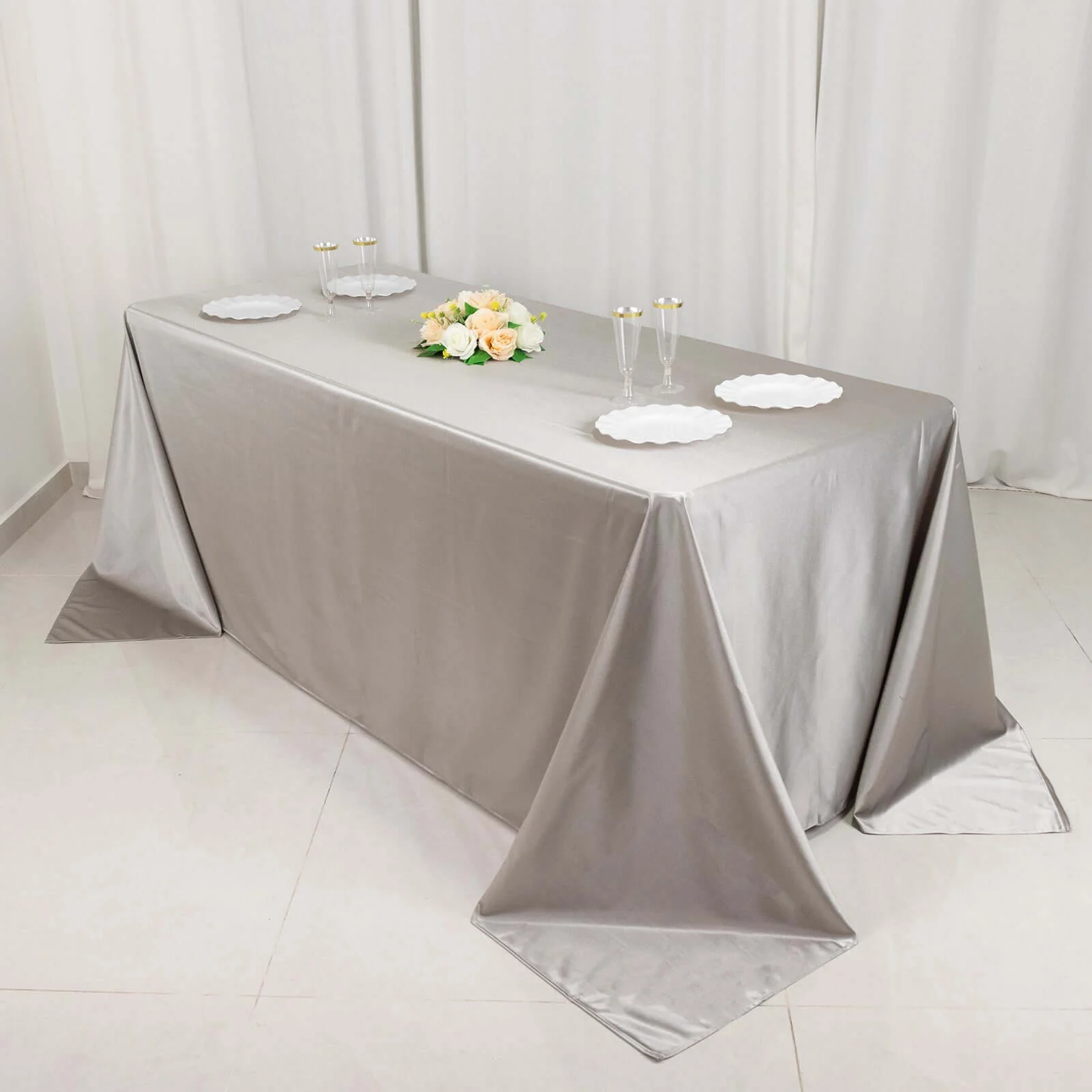 Scuba Rectangular Tablecloth 90"x132" Shimmer Silver - Seamless & Wrinkle Free Table Cover - Image 4