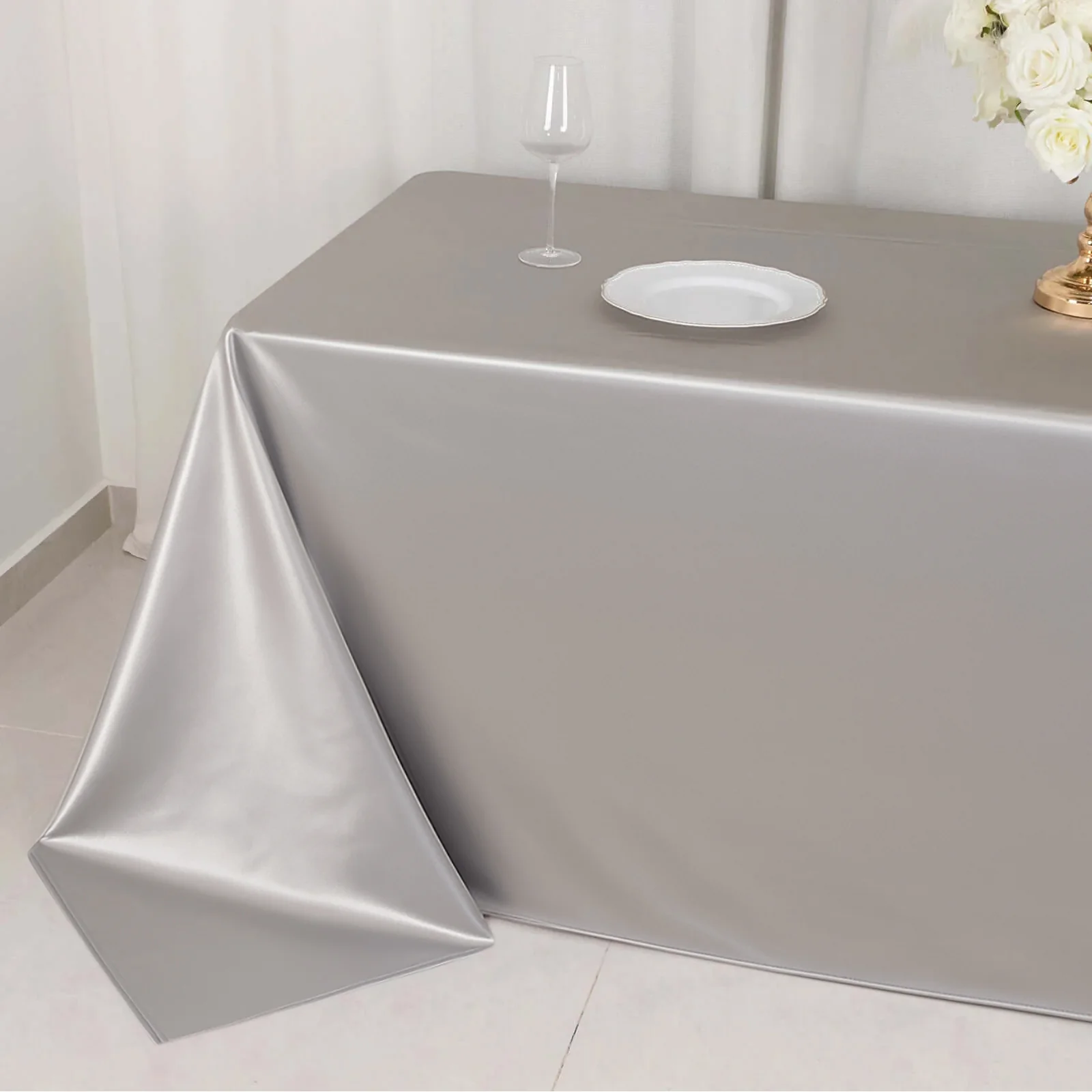 Scuba Rectangular Tablecloth 90"x132" Shimmer Silver - Seamless & Wrinkle Free Table Cover - Image 5