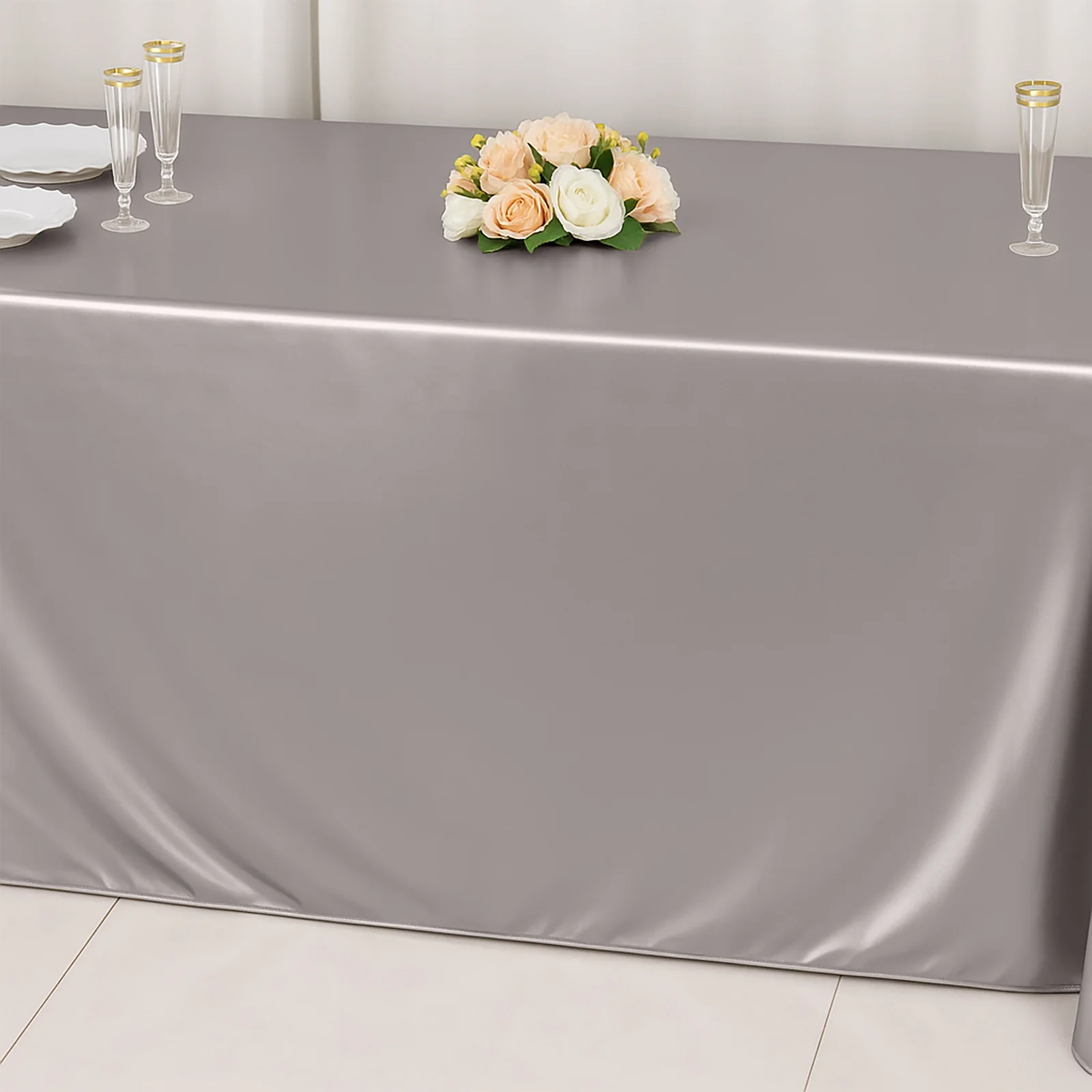 Scuba Rectangular Tablecloth 90"x132" Shimmer Silver - Seamless & Wrinkle Free Table Cover - Image 7