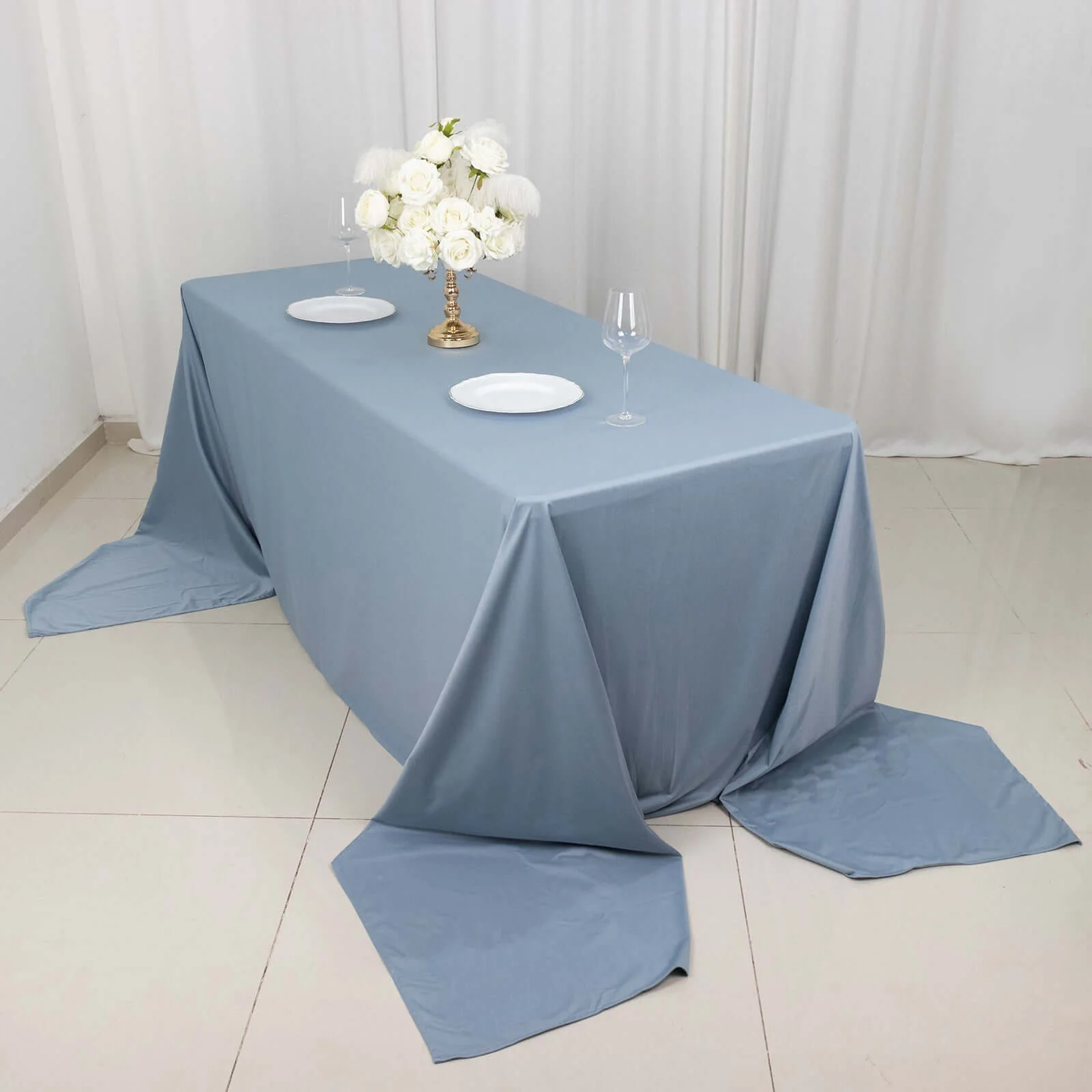 Scuba Rectangular Tablecloth 90"x156" Dusty Blue - Seamless & Wrinkle Free Table Cover - Image 6