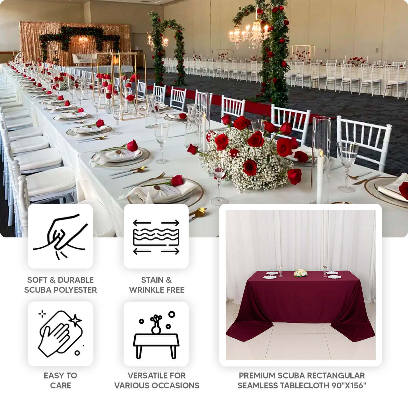 Scuba Rectangular Tablecloth 90"x156" Dusty Sage Green - Seamless & Wrinkle Free Table Cover - Image 4