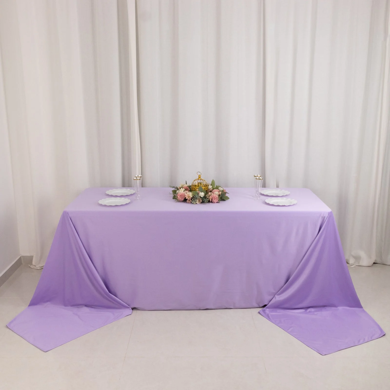 Scuba Rectangular Tablecloth 90"x156" Lavender Lilac - Seamless & Wrinkle Free Table Cover - Image 2