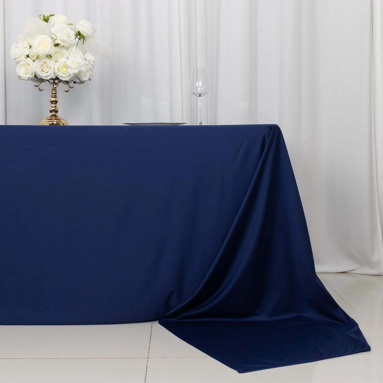 Scuba Rectangular Tablecloth 90"x156" Navy Blue - Seamless & Wrinkle Free Table Cover - Image 2