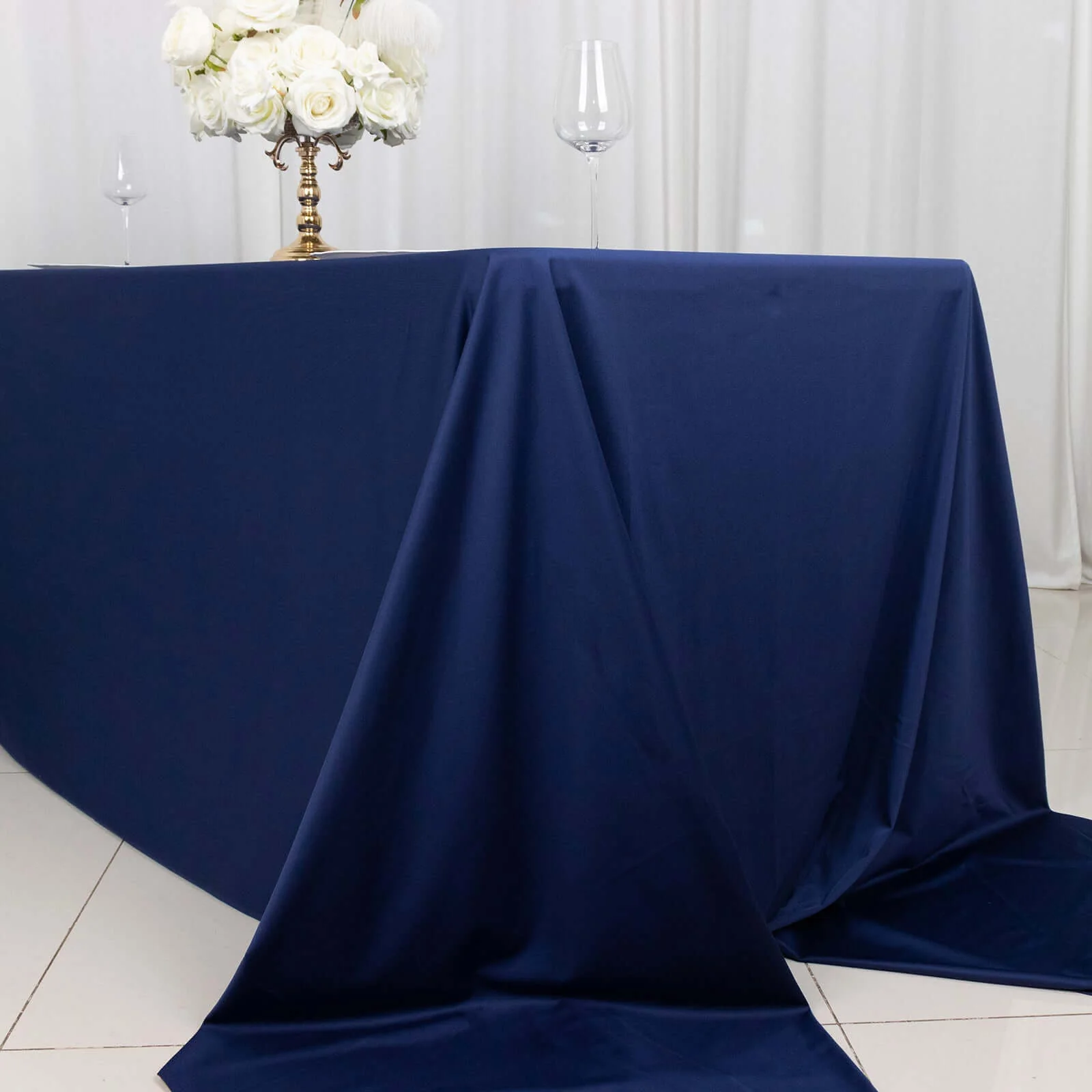 Scuba Rectangular Tablecloth 90"x156" Navy Blue - Seamless & Wrinkle Free Table Cover - Image 7