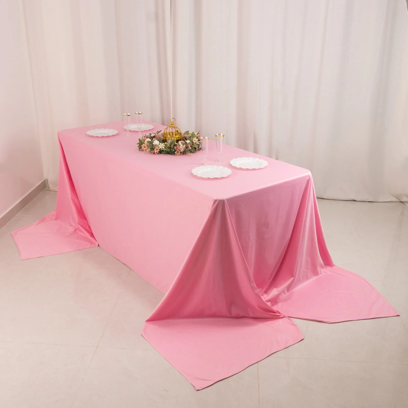 Scuba Rectangular Tablecloth 90"x156" Pink - Seamless & Wrinkle Free Table Cover - Image 7