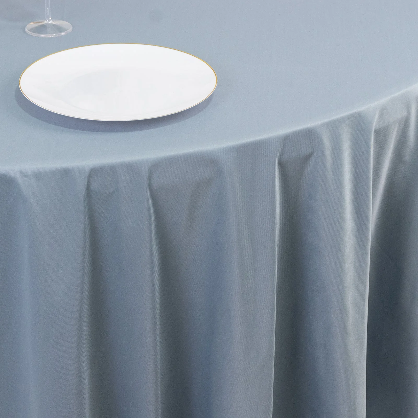 Scuba Round Tablecloth 108" Dusty Blue - Wrinkle Free Table Cover - Image 6