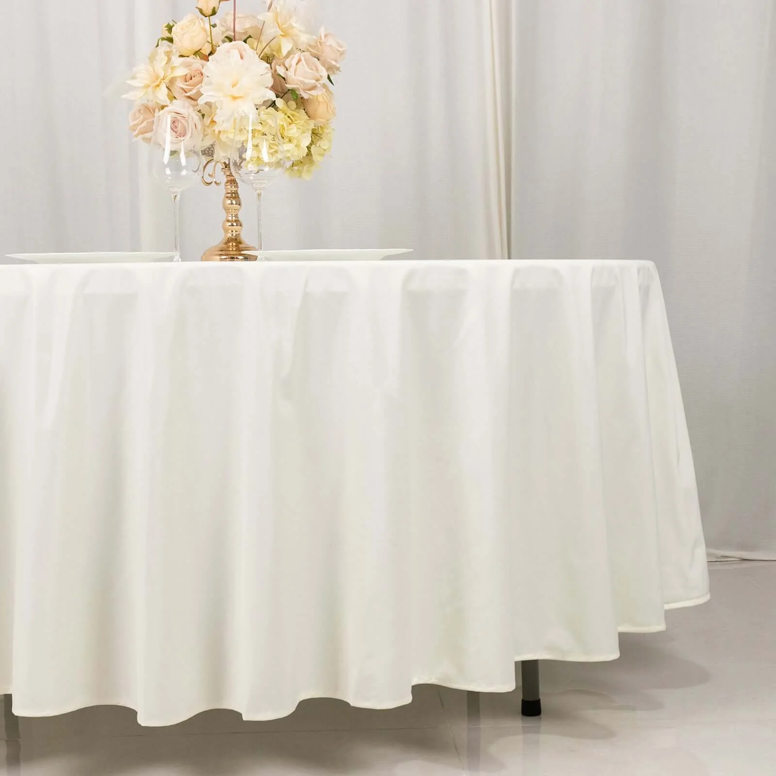 Scuba Round Tablecloth 108" Ivory - Wrinkle Free Table Cover - Image 2