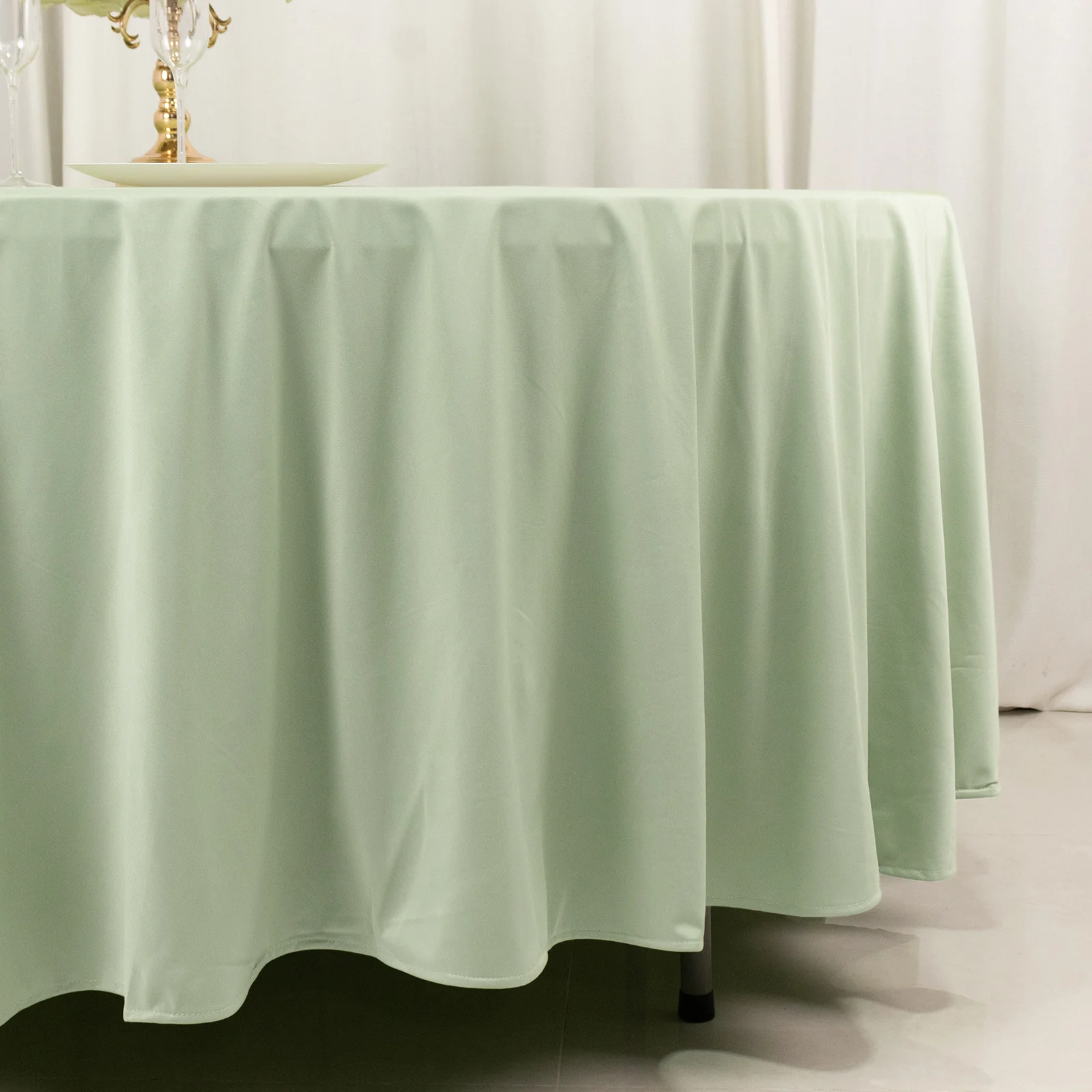Scuba Round Tablecloth 108" Sage Green - Wrinkle Free Table Cover - Image 2