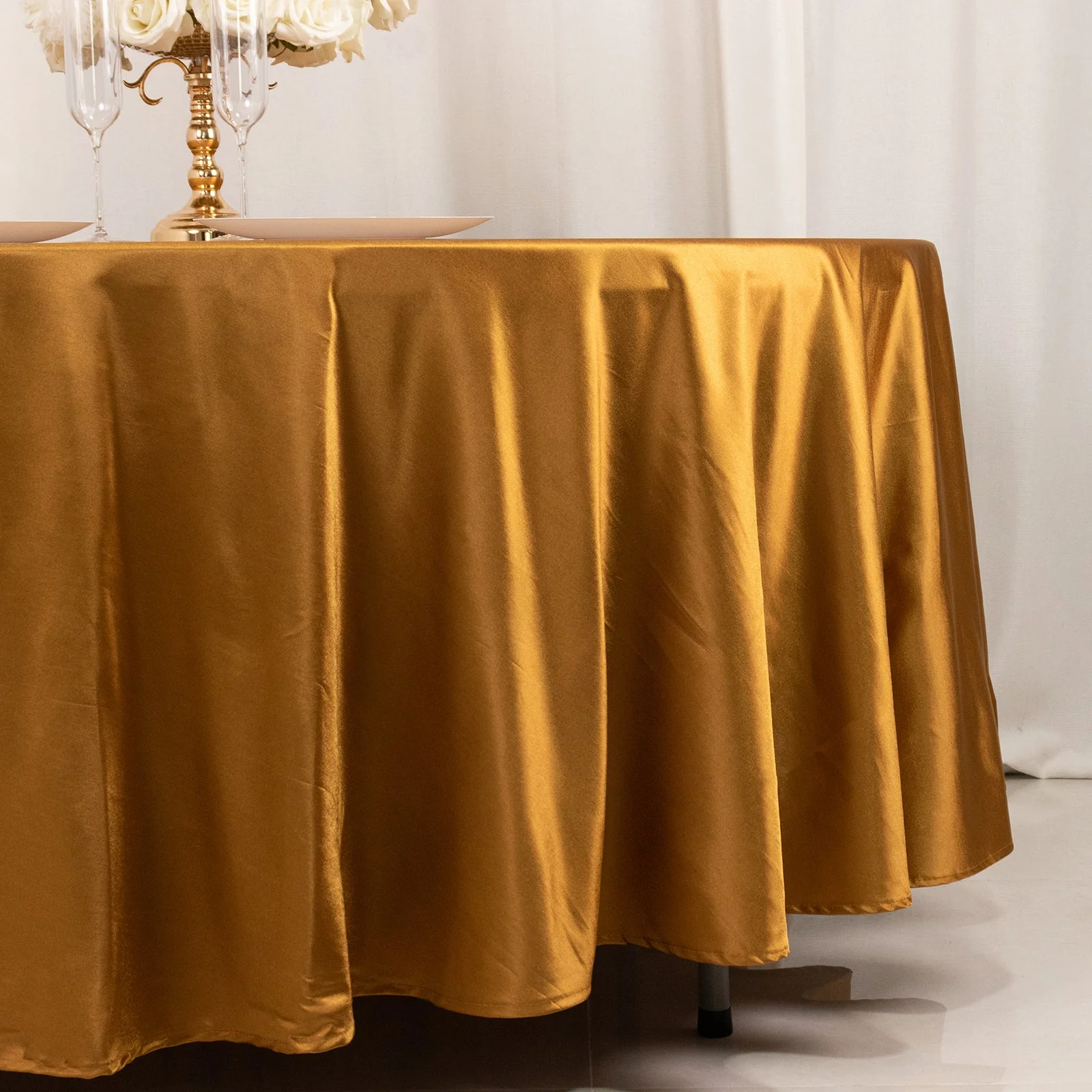 Scuba Round Tablecloth 108" Shimmer Gold - Wrinkle Free & Stain Resistant Table Cover - Image 2