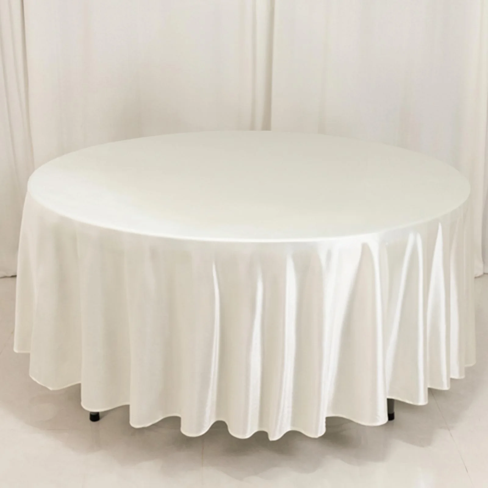 Scuba Round Tablecloth 108" Shimmer Pearl White - Wrinkle Free Table Cover
