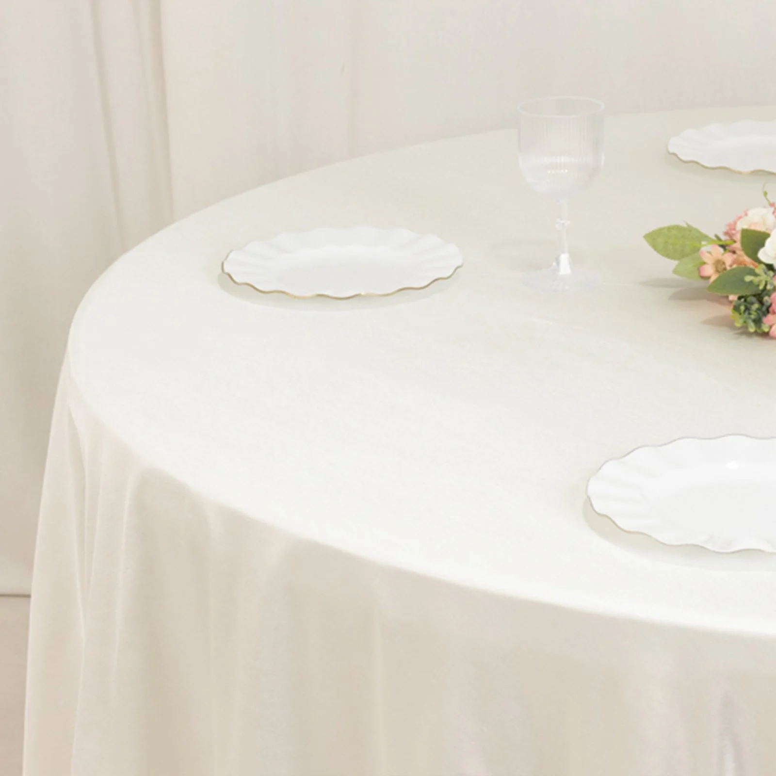 Scuba Round Tablecloth 108" Shimmer Pearl White - Wrinkle Free Table Cover - Image 5