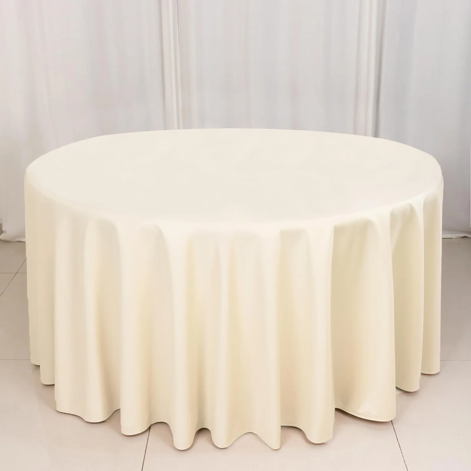 Scuba Round Tablecloth 120" Beige - Seamless & Wrinkle Free Table Cover