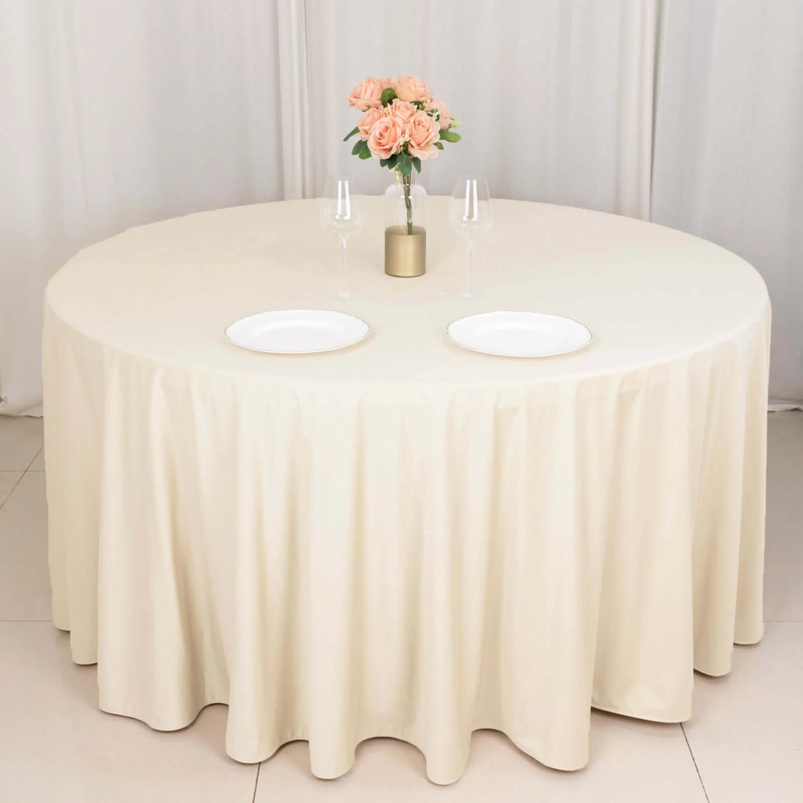 Scuba Round Tablecloth 120" Beige - Seamless & Wrinkle Free Table Cover - Image 6