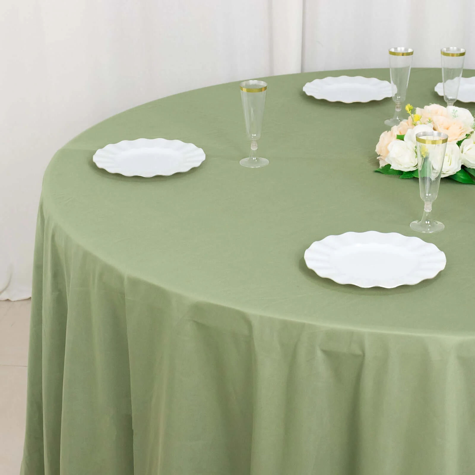 Scuba Round Tablecloth 120" Dusty Sage Green - Seamless & Wrinkle Free Table Cover - Image 6