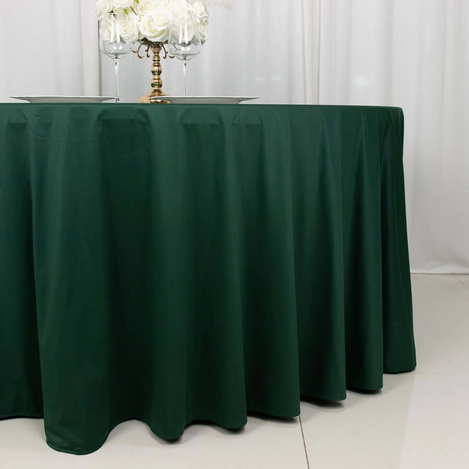 Scuba Round Tablecloth 120" Hunter Emerald Green - Seamless & Wrinkle Free Table Cover - Image 2