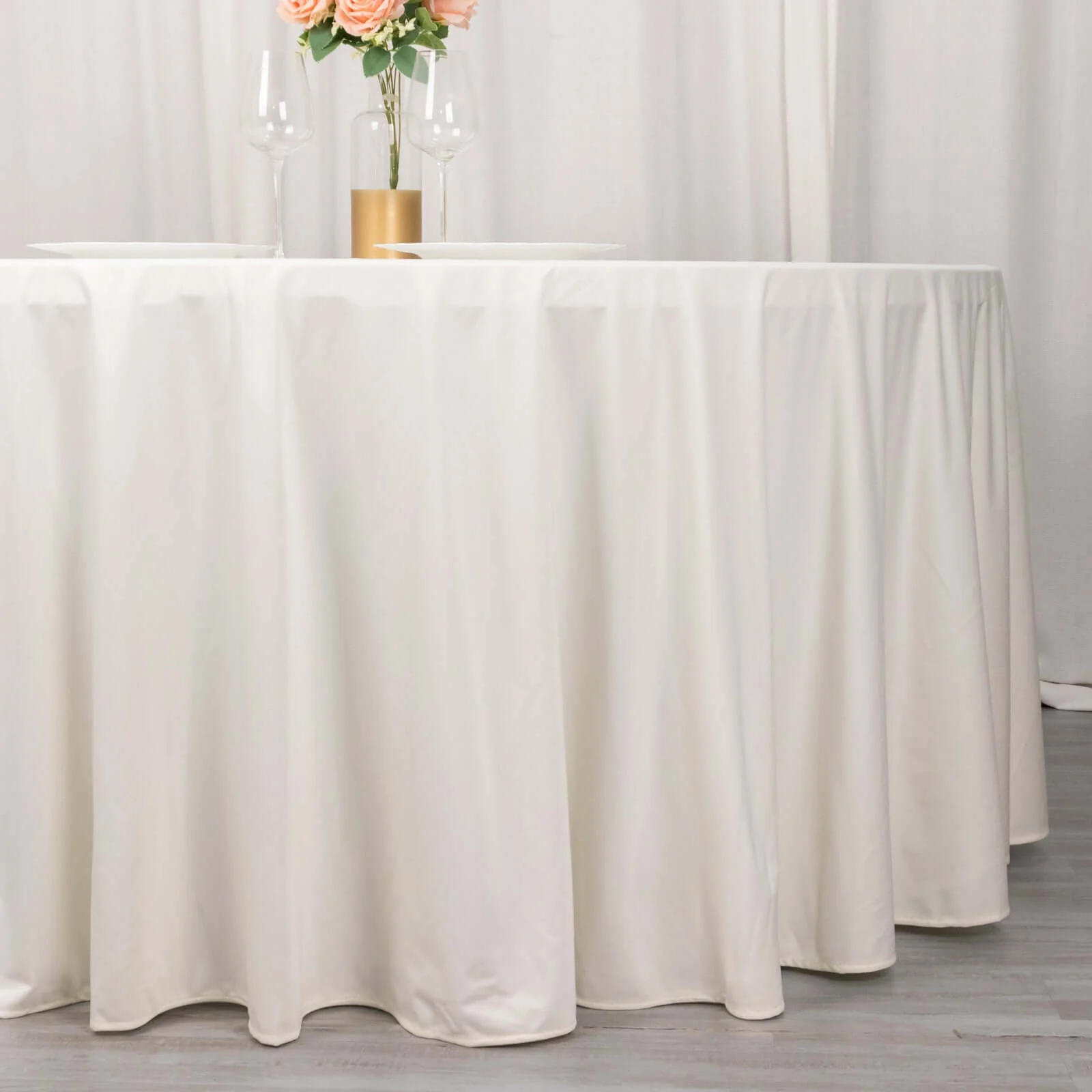 Scuba Round Tablecloth 120" Ivory - Seamless & Wrinkle Free Table Cover - Image 2
