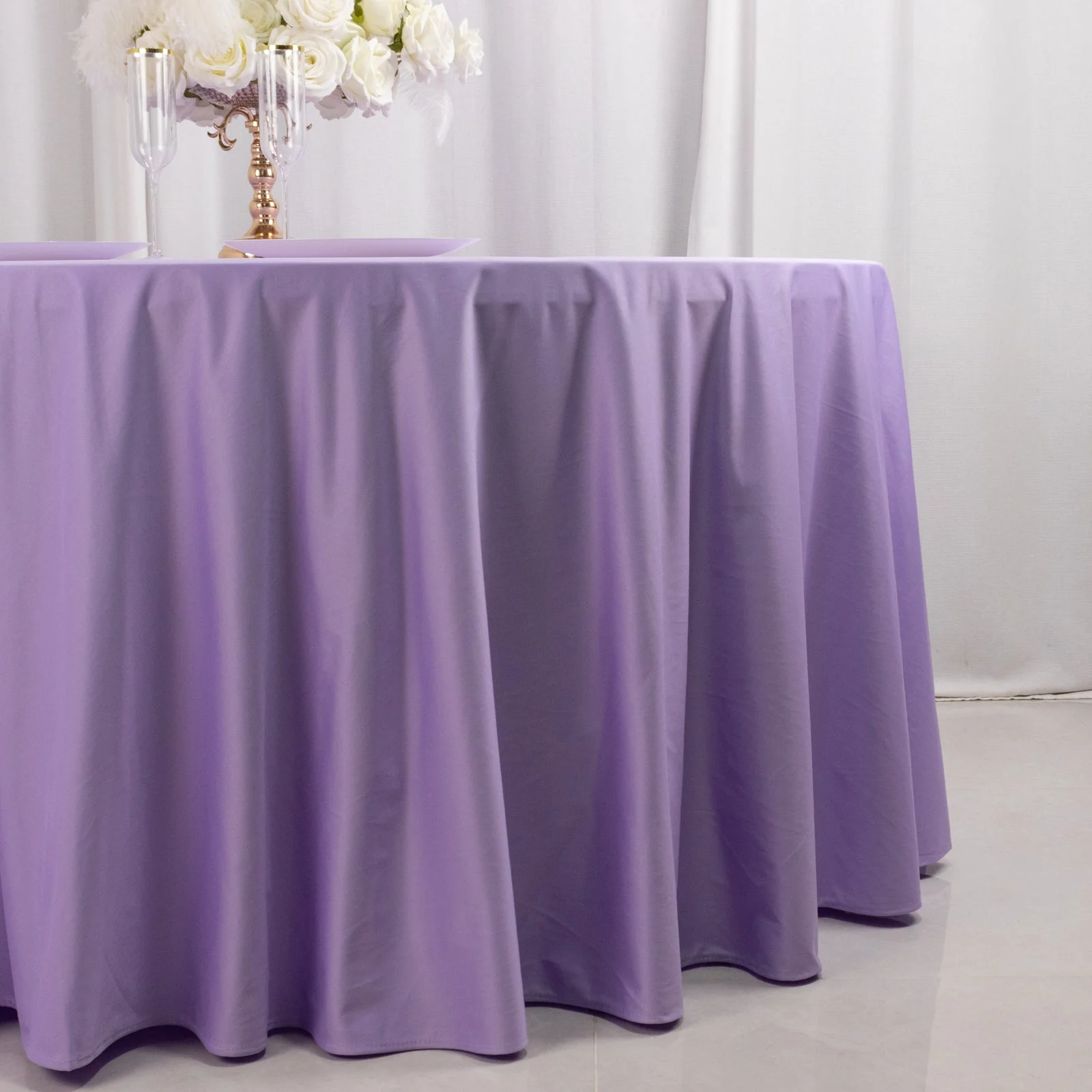 Scuba Round Tablecloth 120" Lavender Lilac - Seamless & Wrinkle Free Table Cover - Image 2
