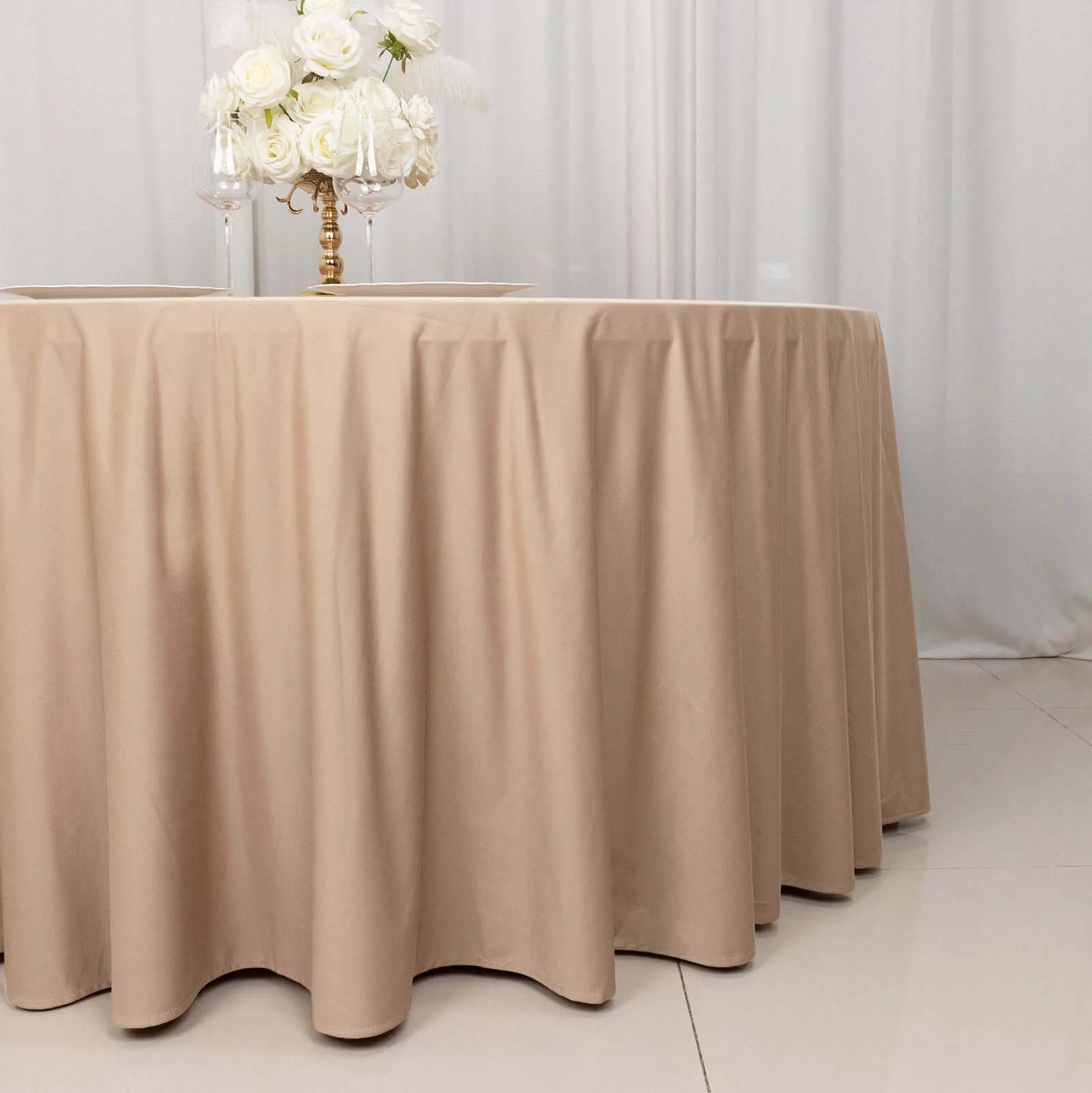 Scuba Round Tablecloth 120" Nude - Seamless & Wrinkle Free Table Cover - Image 2