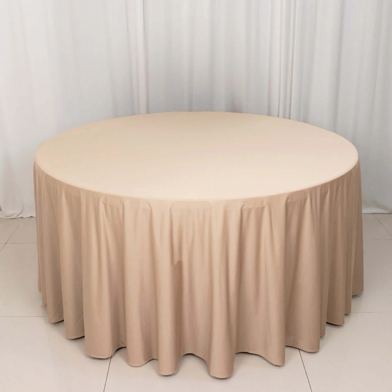 Scuba Round Tablecloth 120" Nude - Seamless & Wrinkle Free Table Cover - Image 6
