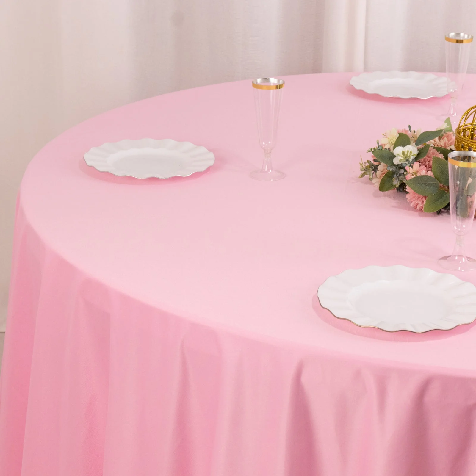 Scuba Round Tablecloth 120" Pink - Seamless & Wrinkle Free Table Cover - Image 7