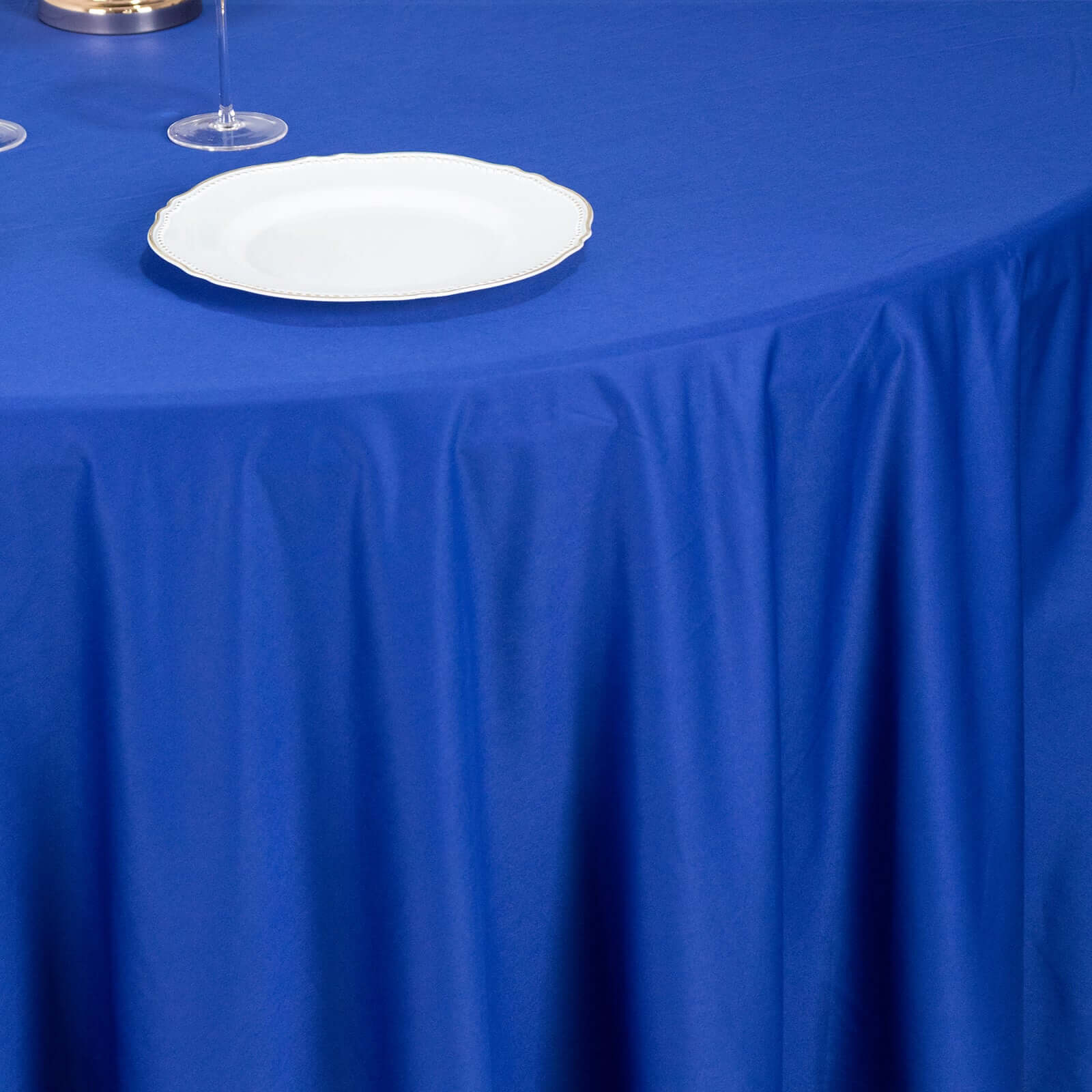 Scuba Round Tablecloth 120" Royal Blue - Seamless & Wrinkle Free Table Cover - Image 2