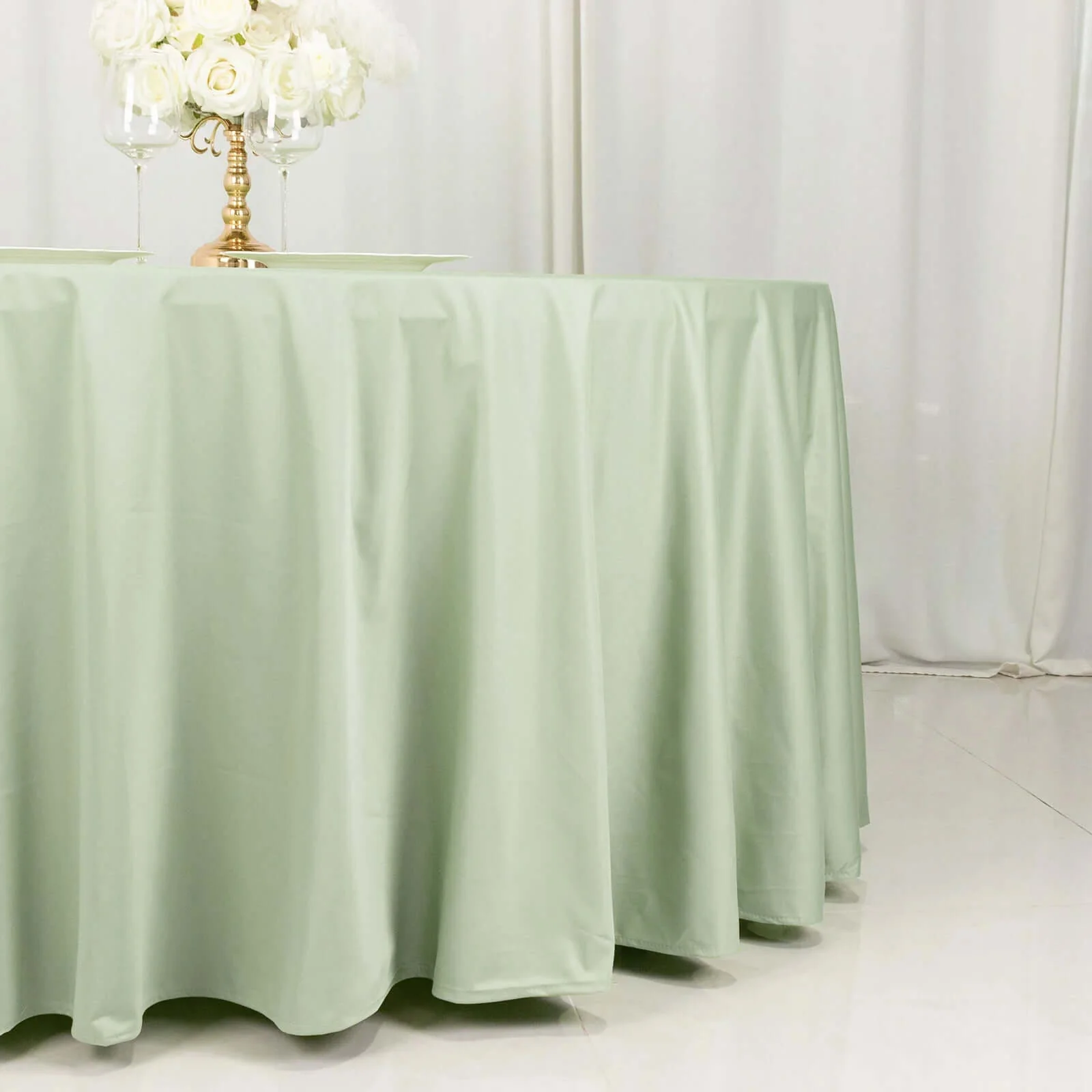 Scuba Round Tablecloth 120" Sage Green - Seamless & Wrinkle Free Table Cover - Image 2