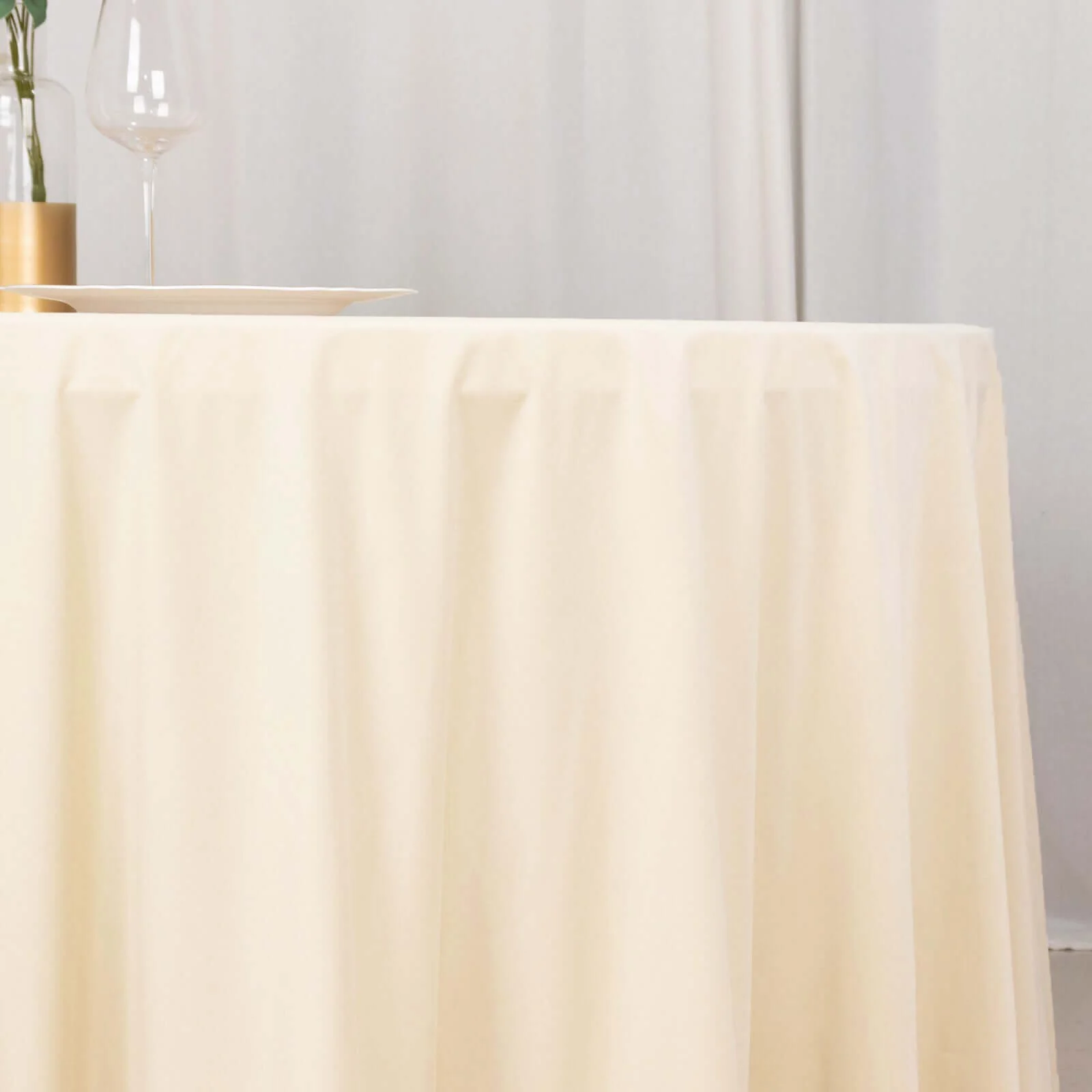Scuba Round Tablecloth 132" Beige - Seamless & Wrinkle Free Table Cover - Image 3