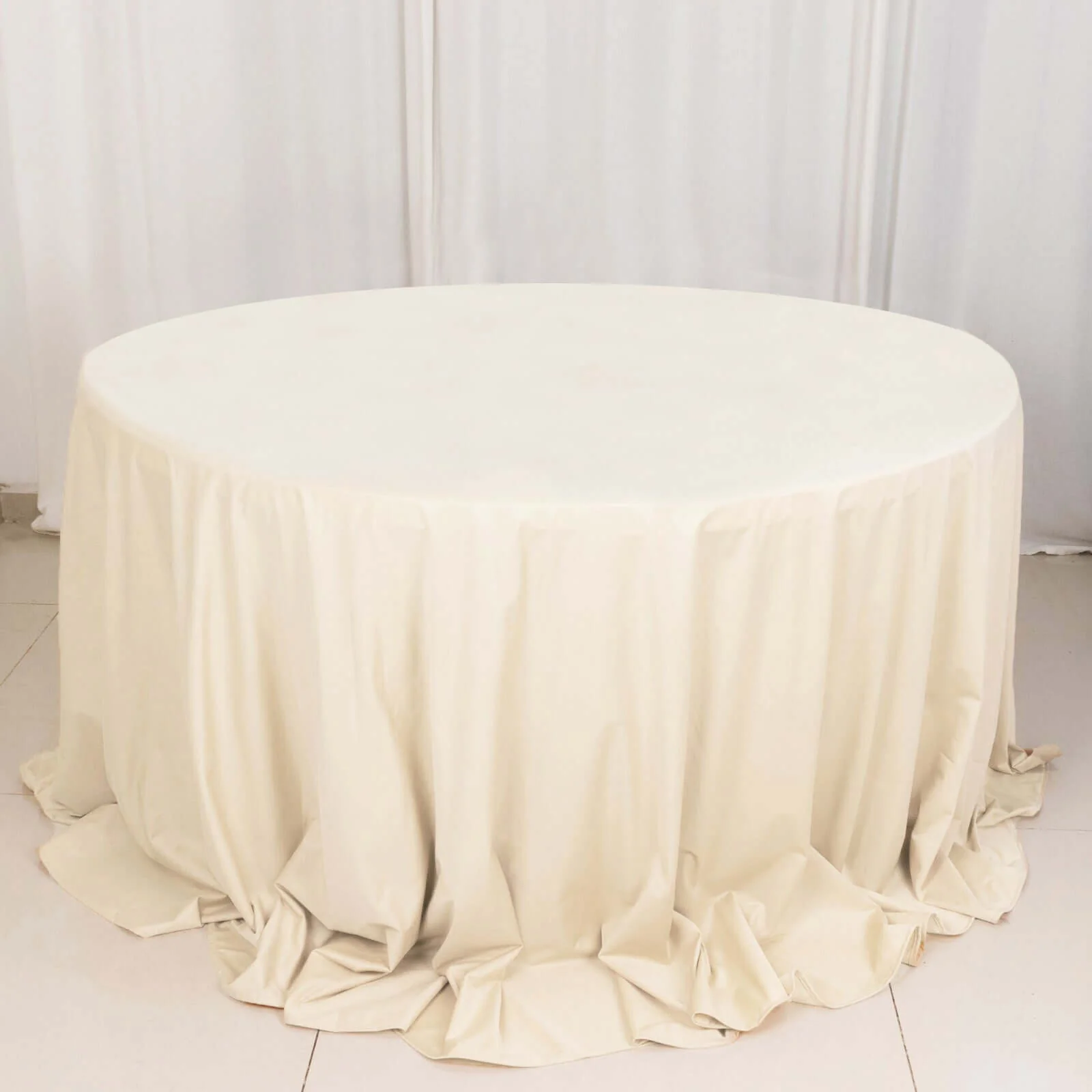 Scuba Round Tablecloth 132" Beige - Seamless & Wrinkle Free Table Cover - Image 6
