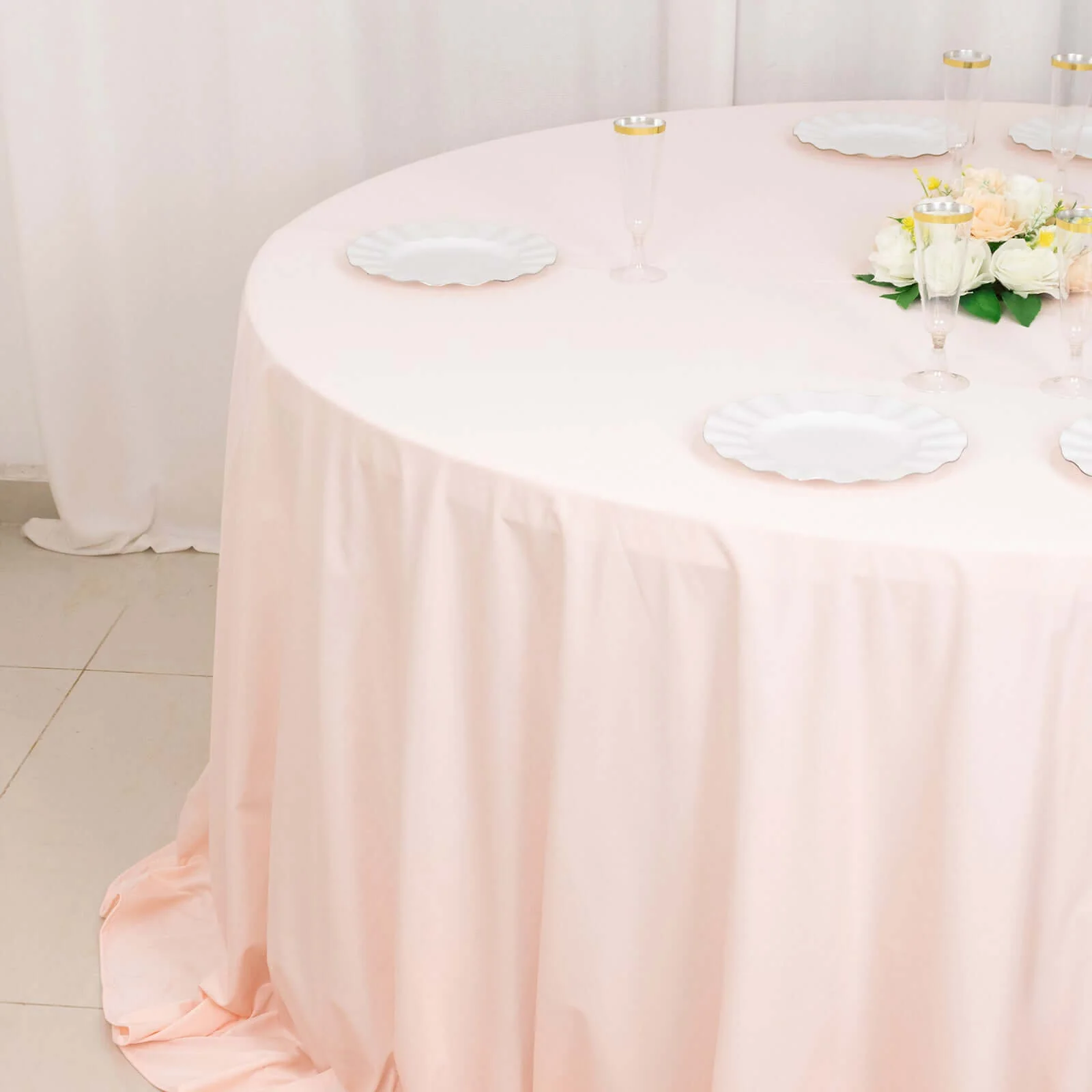 Scuba Round Tablecloth 132" Blush - Seamless & Wrinkle Free Table Cover - Image 6