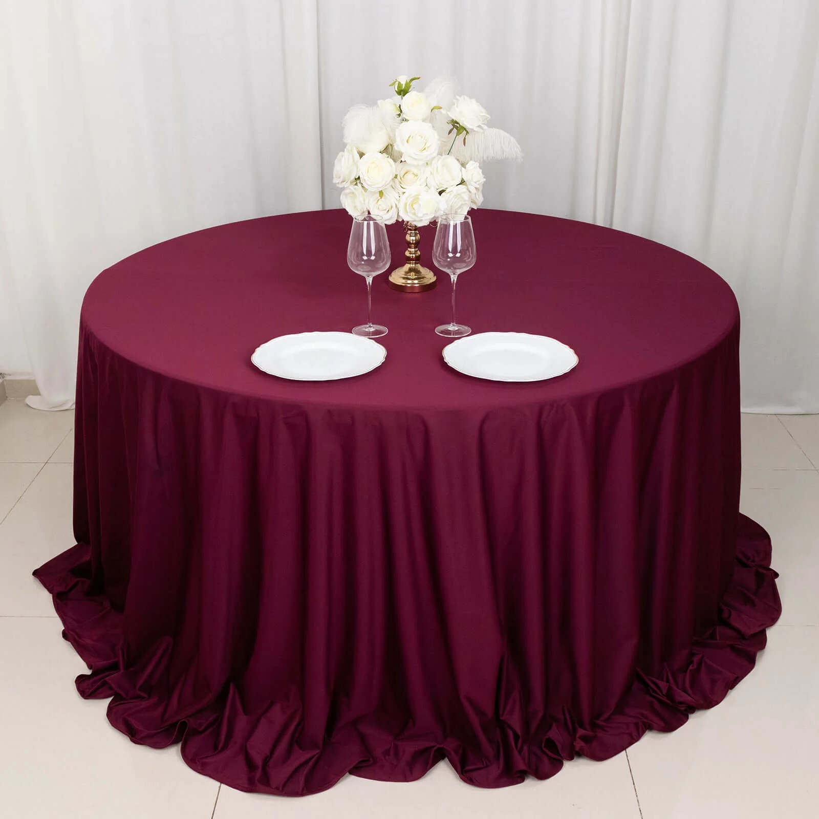 Scuba Round Tablecloth 132" Burgundy - Seamless & Wrinkle Free Table Cover - Image 7