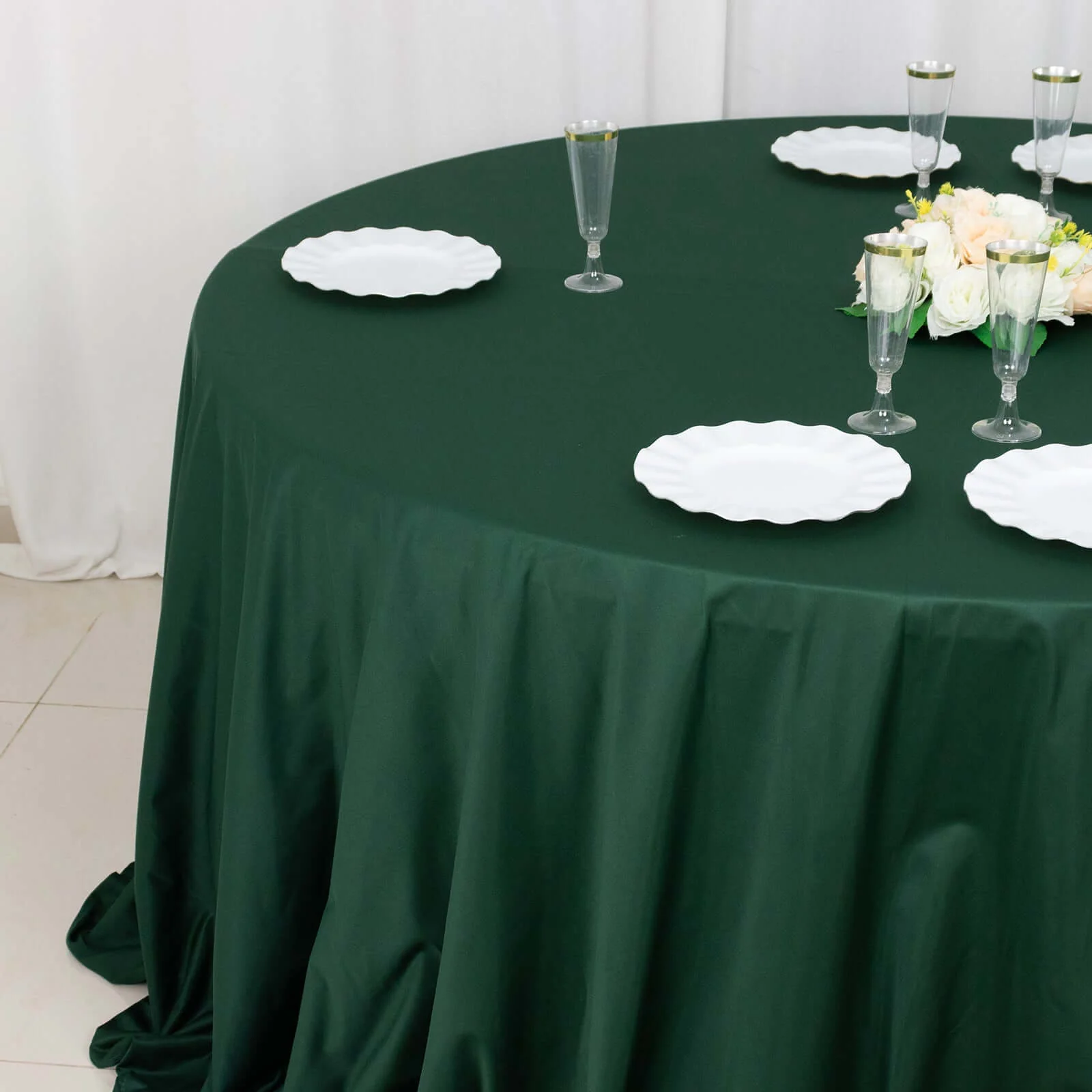 Scuba Round Tablecloth 132" Hunter Emerald Green - Seamless & Wrinkle Free Table Cover - Image 6
