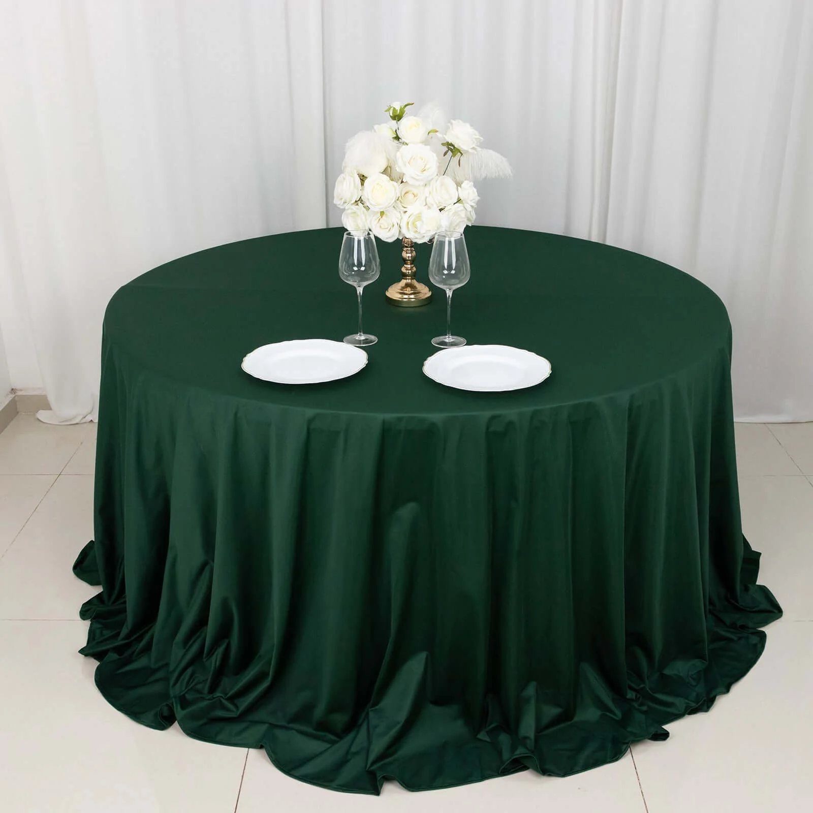 Scuba Round Tablecloth 132" Hunter Emerald Green - Seamless & Wrinkle Free Table Cover - Image 7