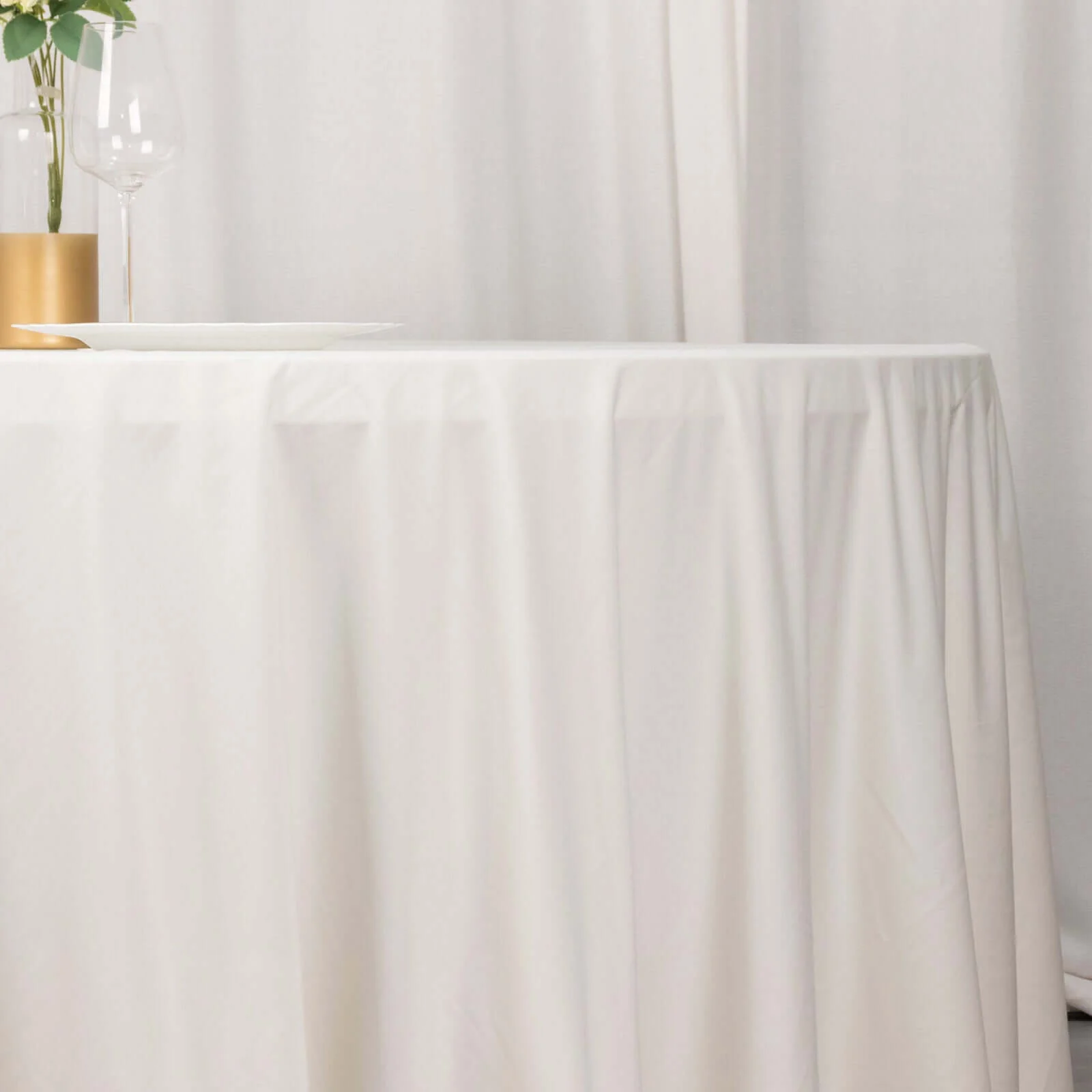 Scuba Round Tablecloth 132" Ivory - Seamless & Wrinkle Free Table Cover - Image 2