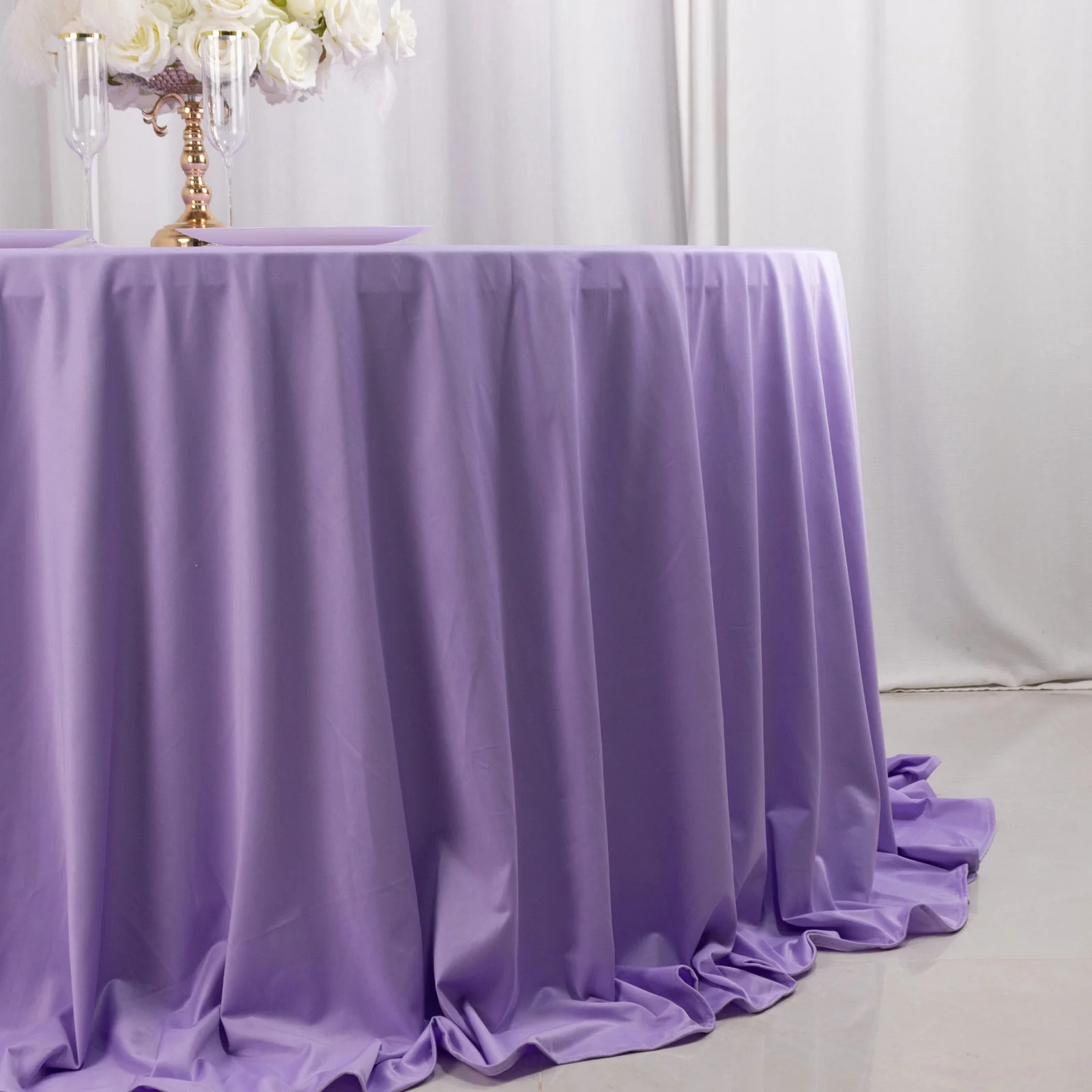 Scuba Round Tablecloth 132" Lavender Lilac - Seamless & Wrinkle Free Table Cover - Image 2