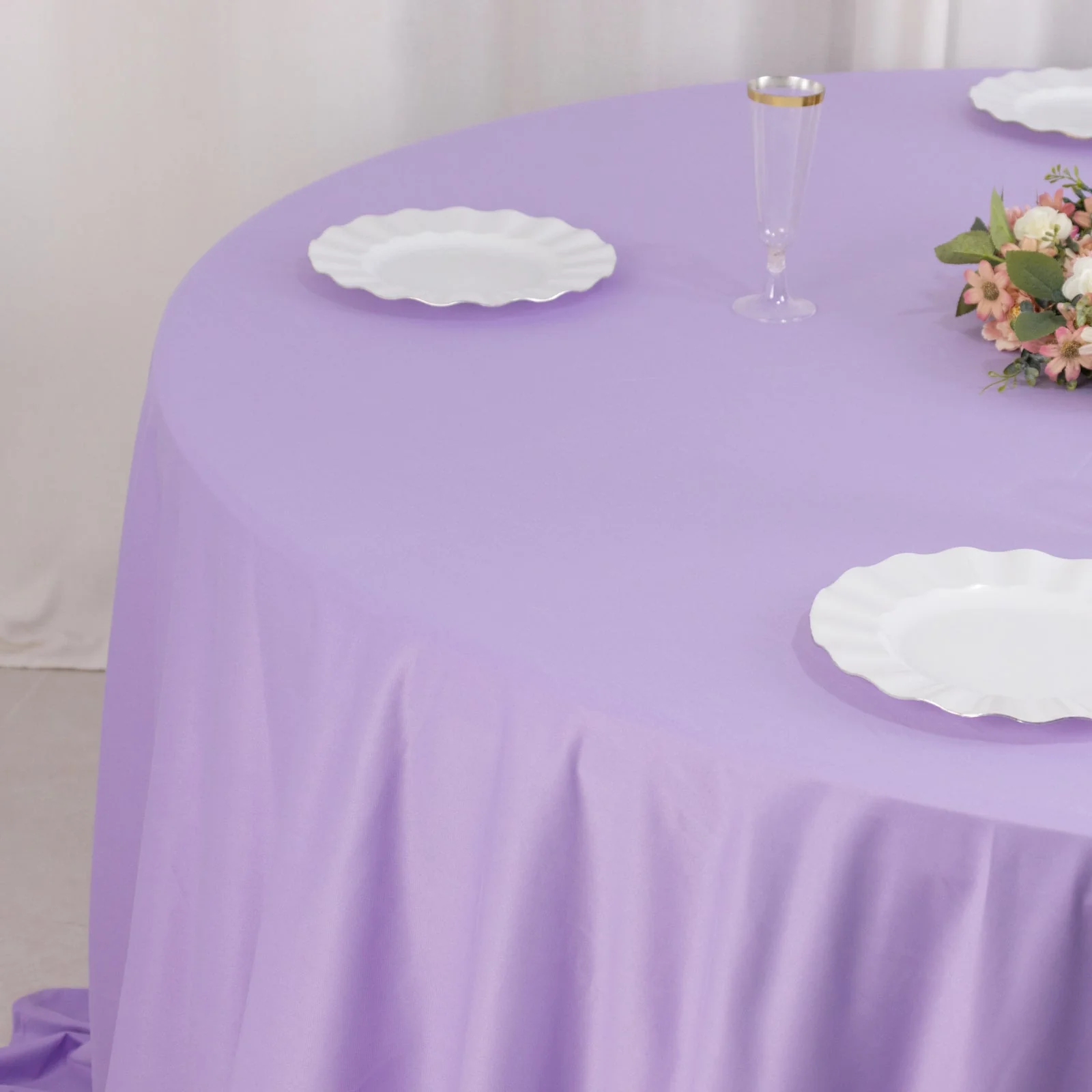 Scuba Round Tablecloth 132" Lavender Lilac - Seamless & Wrinkle Free Table Cover - Image 3