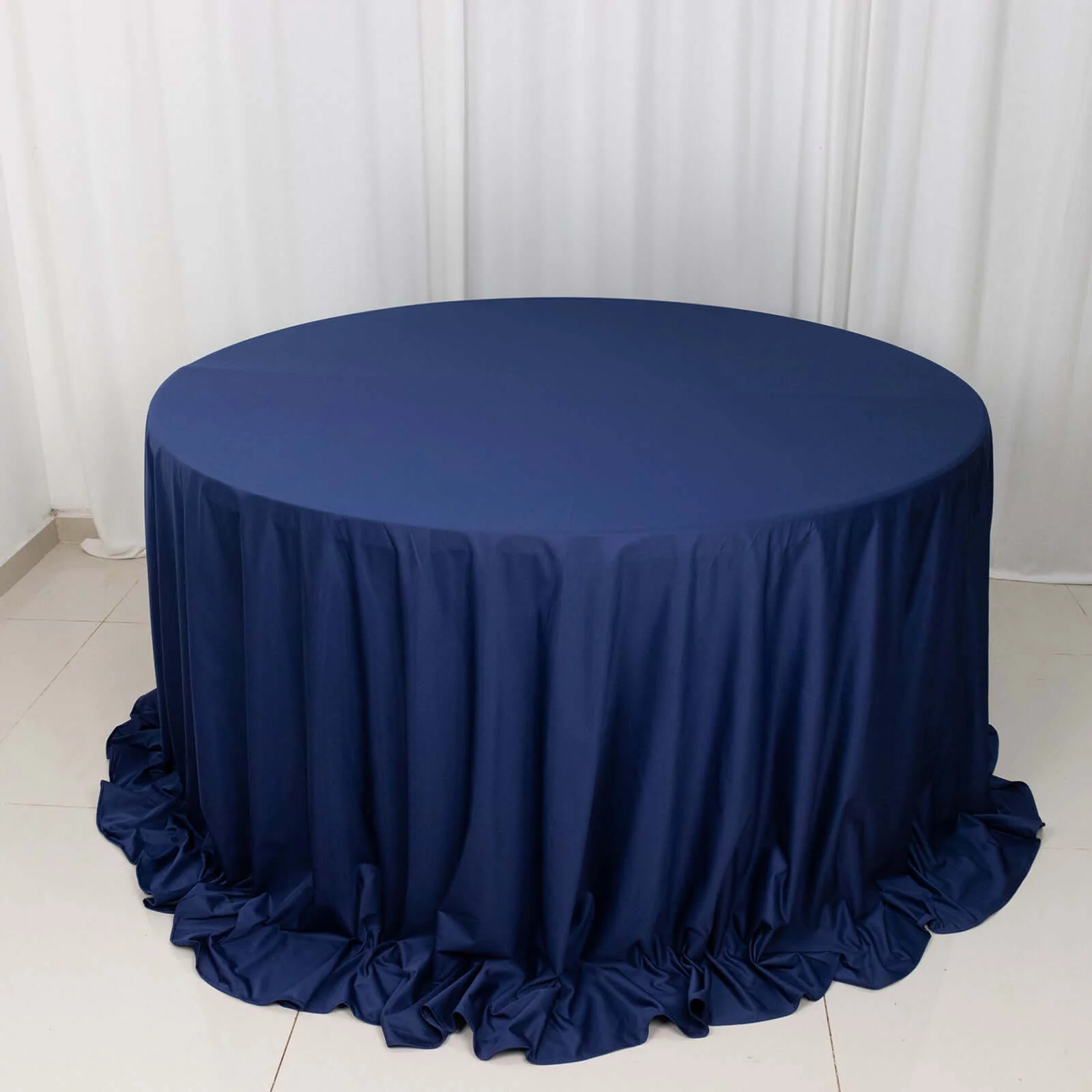 Scuba Round Tablecloth 132" Navy Blue - Seamless & Wrinkle Free Table Cover - Image 3