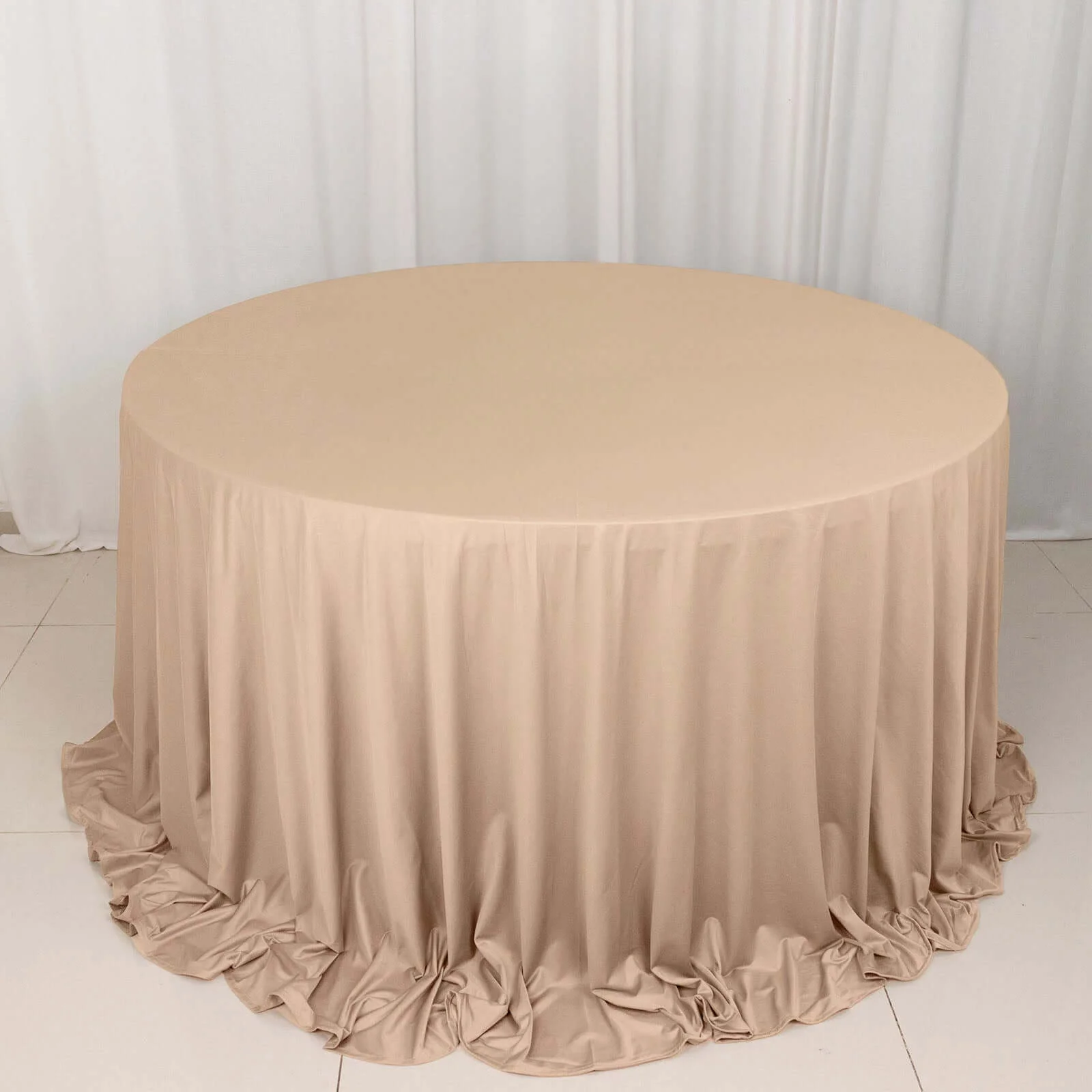 Scuba Round Tablecloth 132" Nude - Seamless & Wrinkle Free Table Cover - Image 7