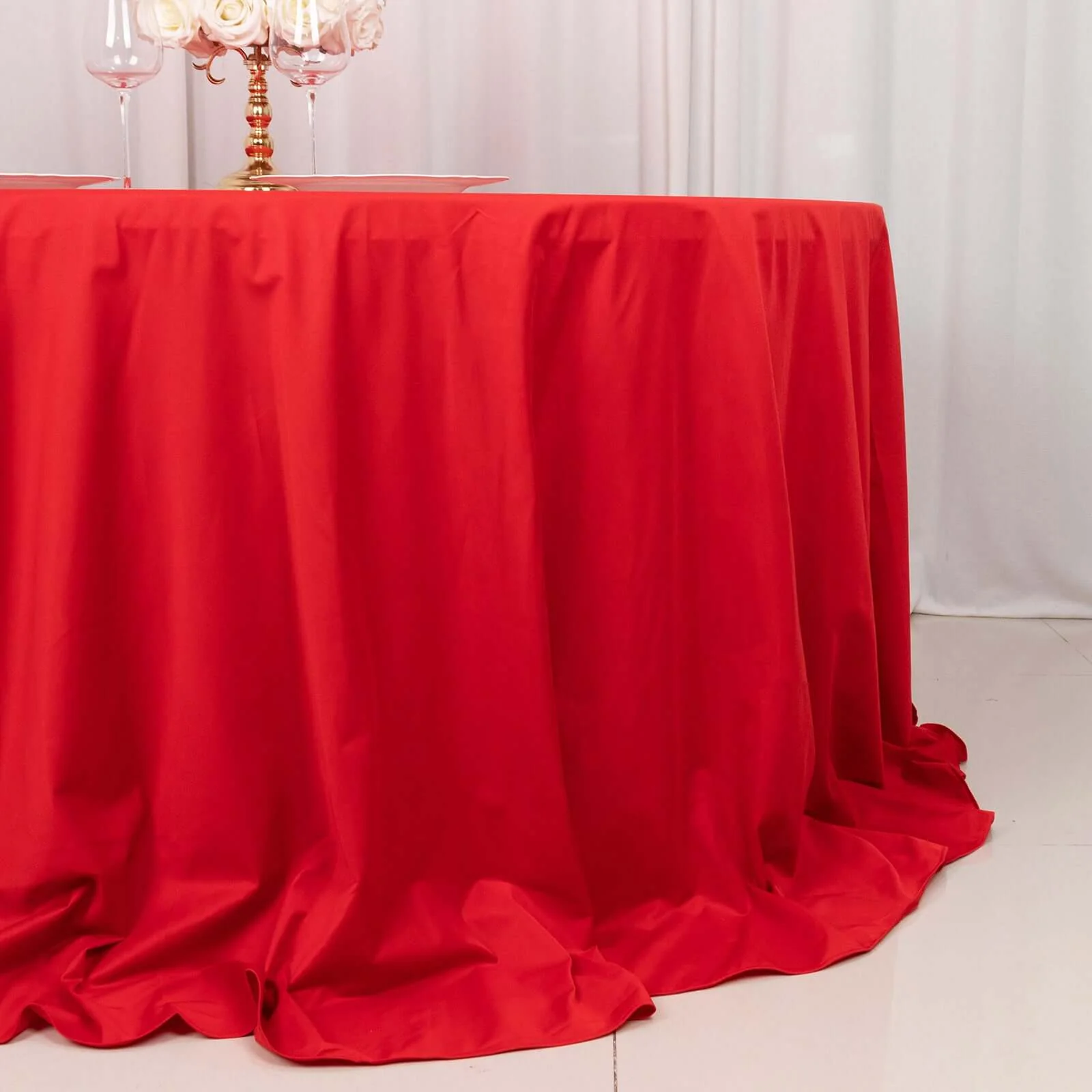 Scuba Round Tablecloth 132" Red - Seamless & Wrinkle Free Table Cover - Image 2