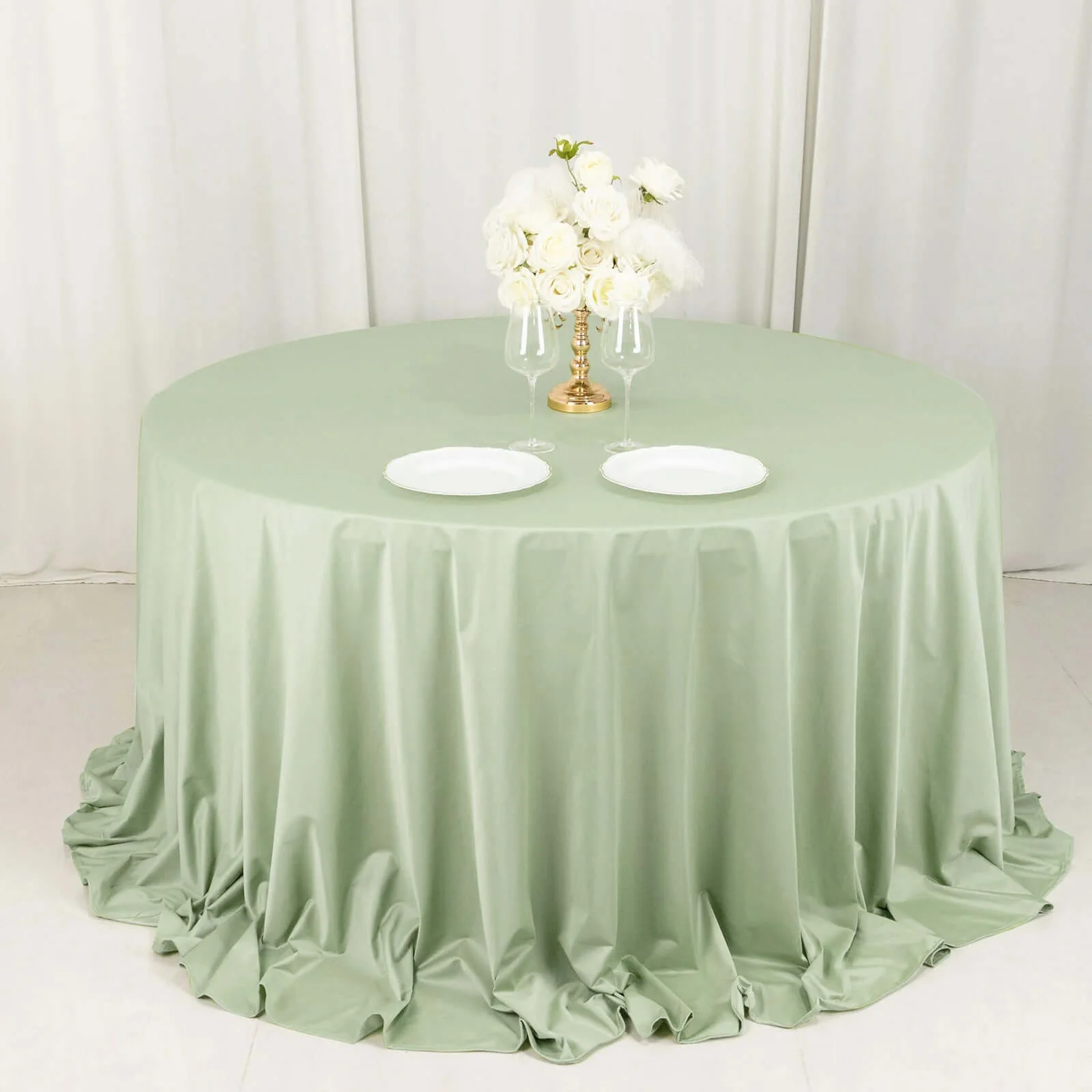 Scuba Round Tablecloth 132" Sage Green - Seamless & Wrinkle Free Table Cover - Image 11
