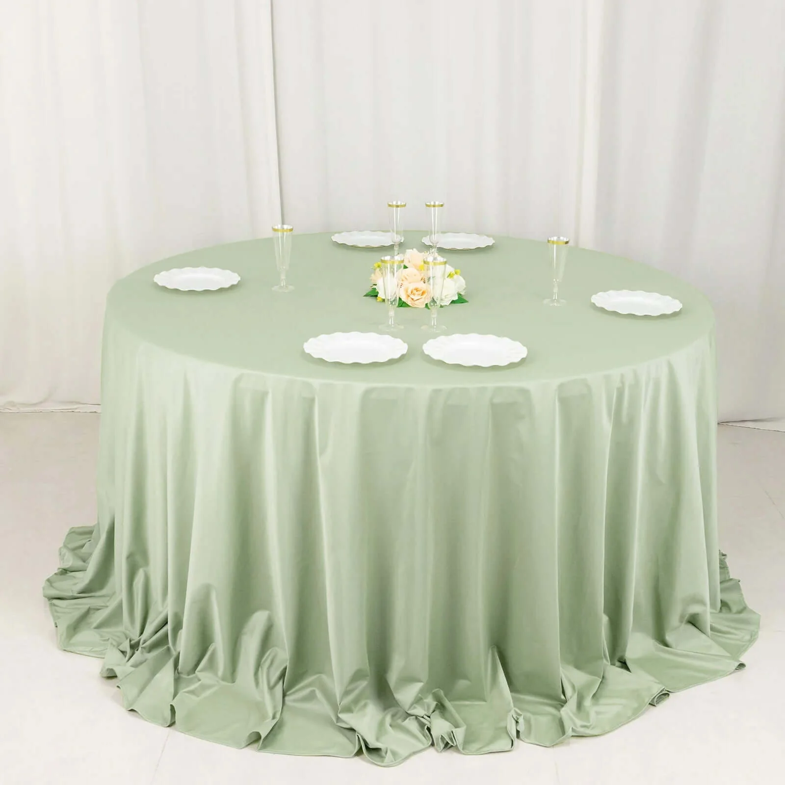 Scuba Round Tablecloth 132" Sage Green - Seamless & Wrinkle Free Table Cover - Image 12