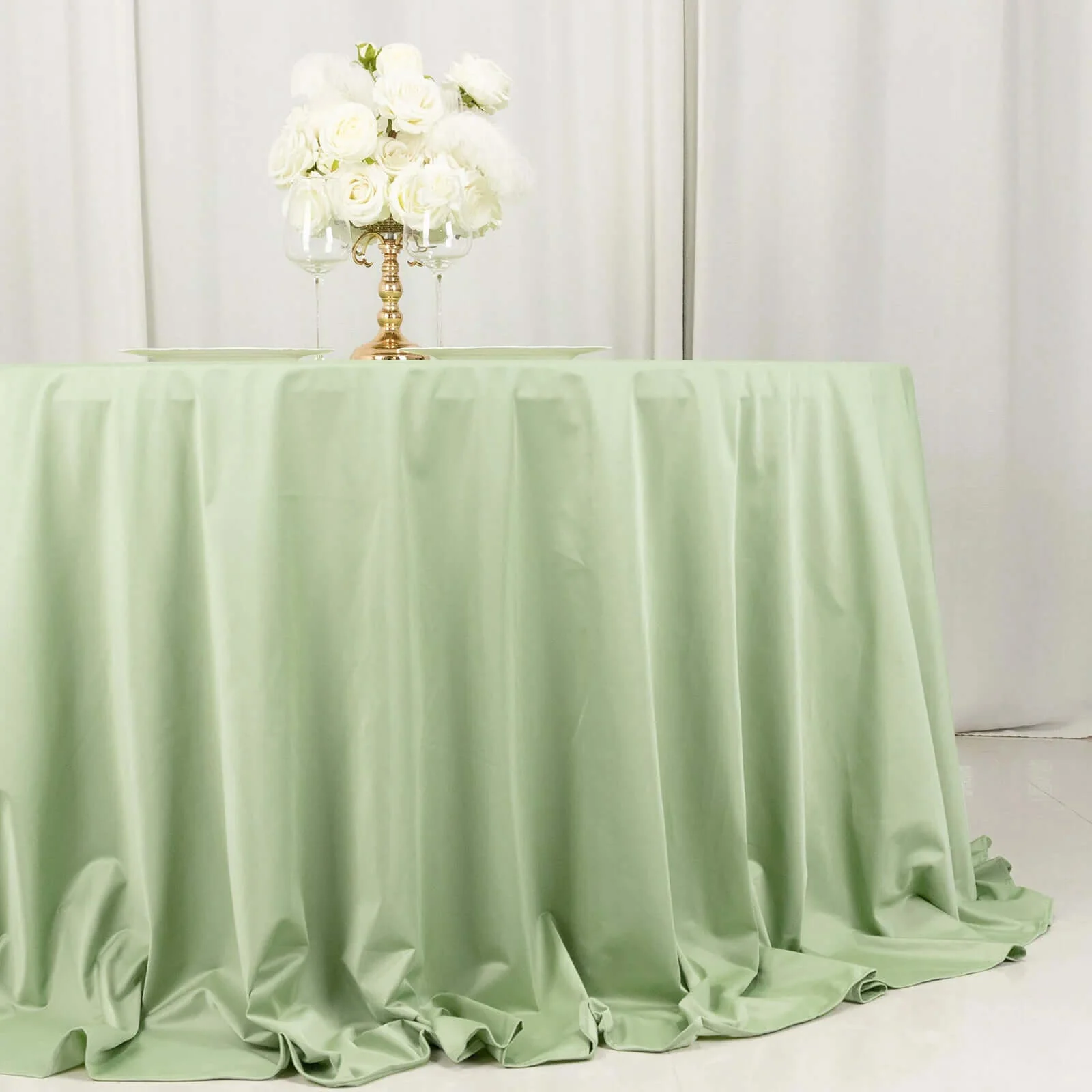 Scuba Round Tablecloth 132" Sage Green - Seamless & Wrinkle Free Table Cover - Image 14