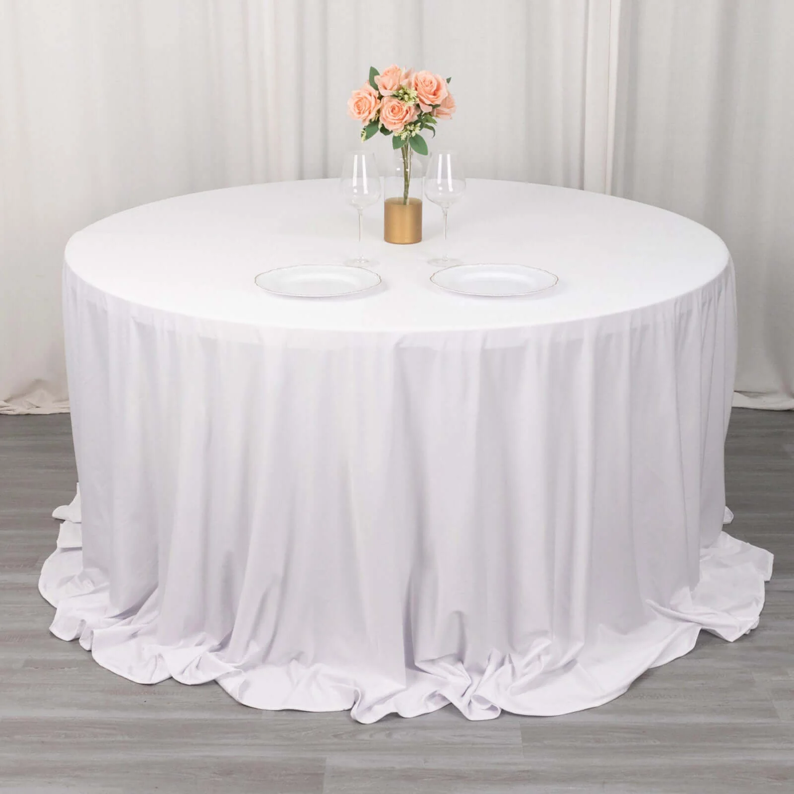 Scuba Round Tablecloth 132" White - Wrinkle Free & Stain Resistant Sophisticated Seamless Table Cover - Image 6